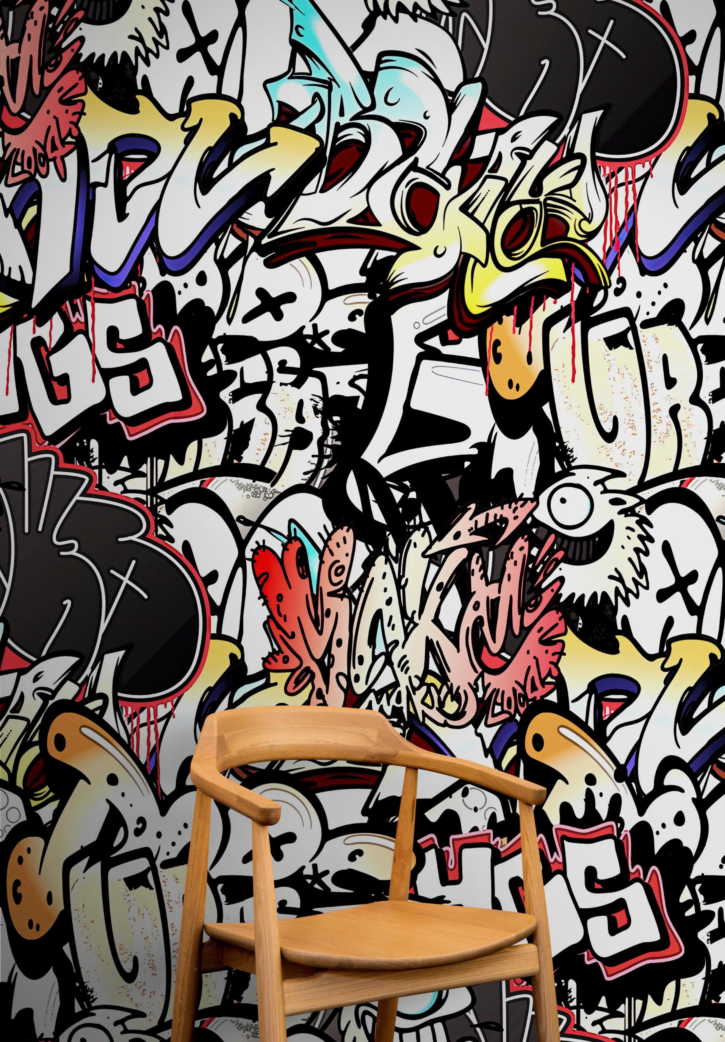 Mural de pared con arte de grafiti. Obra de arte callejero con temática urbana. N.º 6462