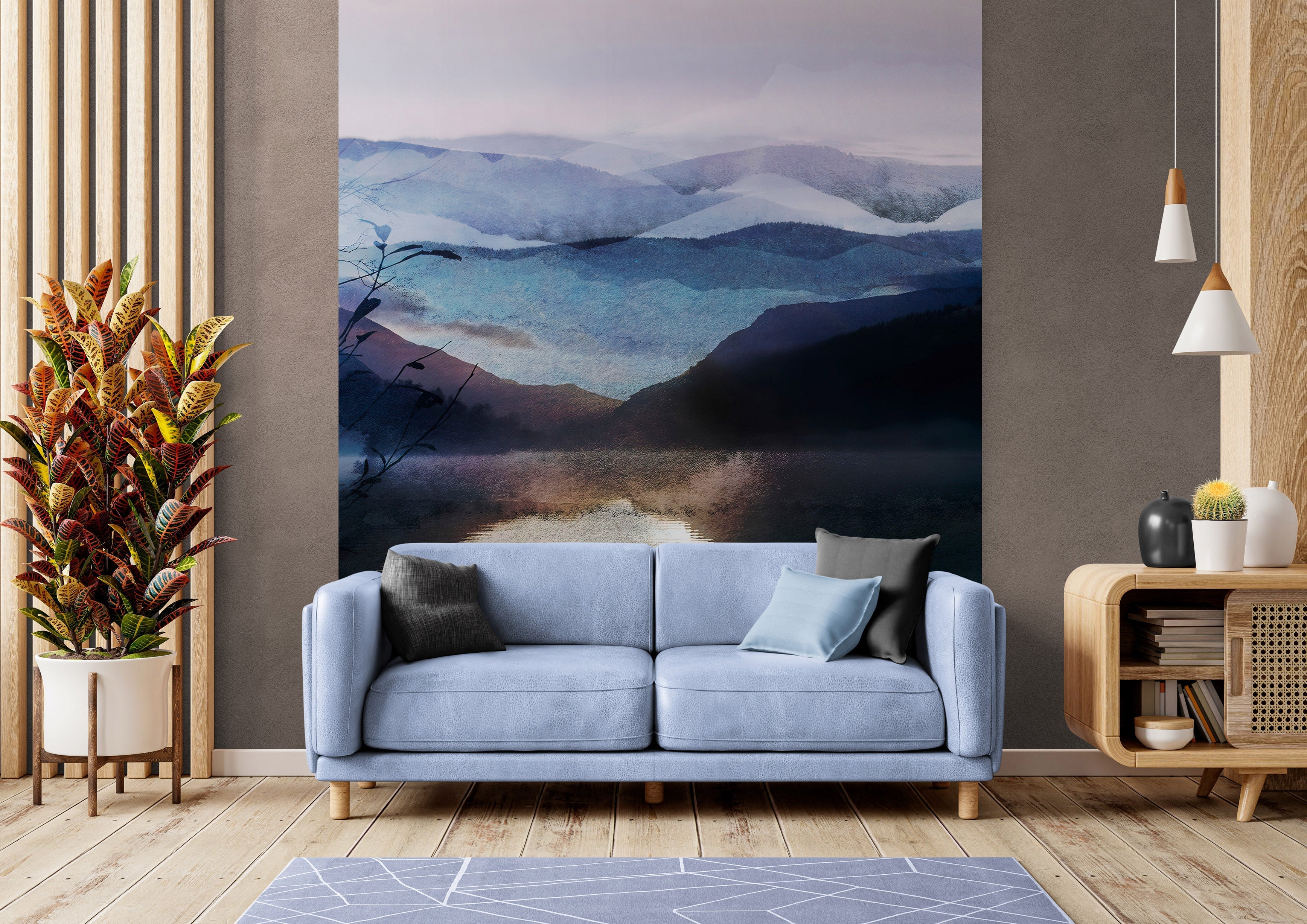 Mural de pared con acuarela de Mountain View Retreat. #6464