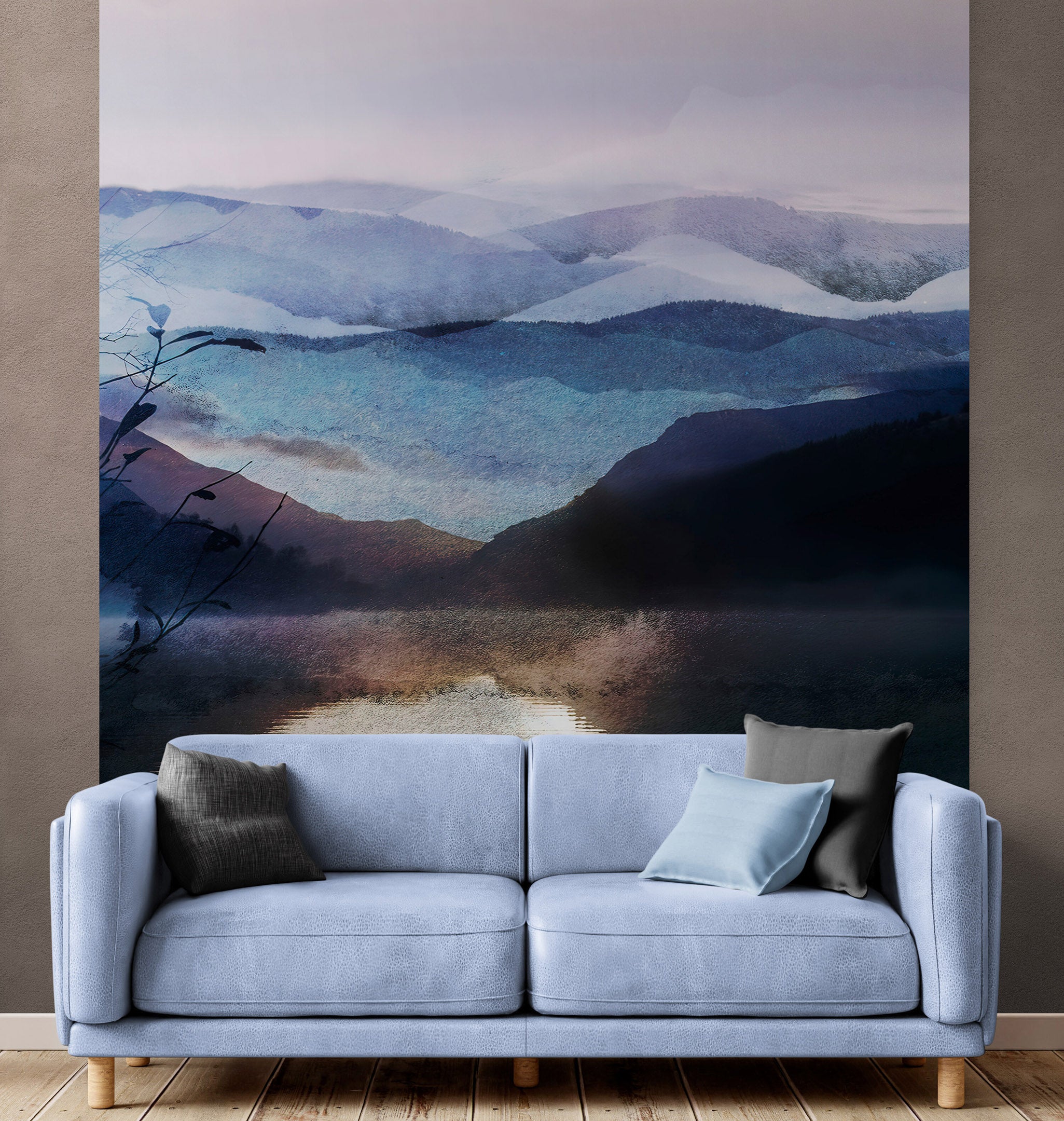 Mural de pared con acuarela de Mountain View Retreat. #6464