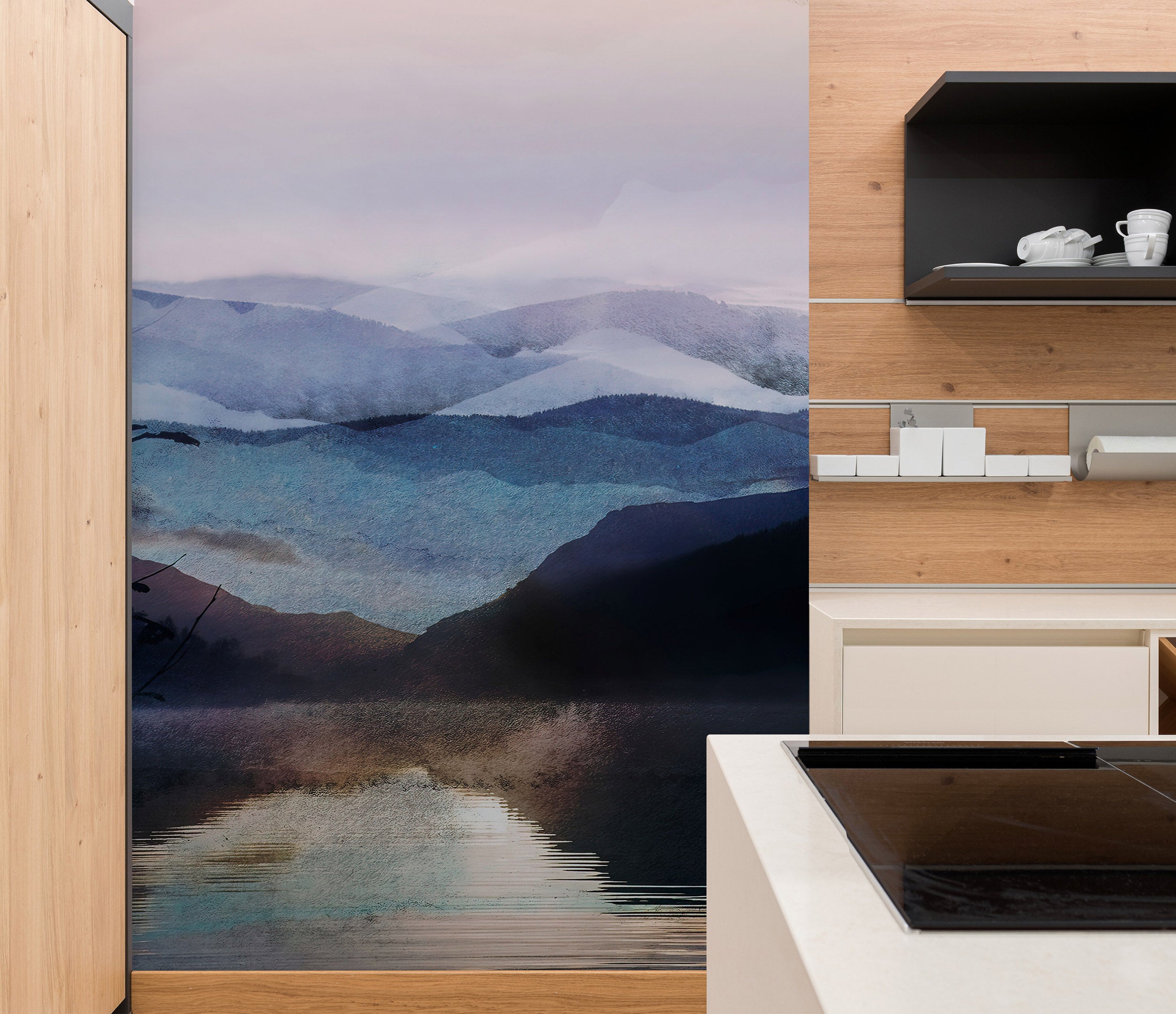 Mural de pared con acuarela de Mountain View Retreat. #6464
