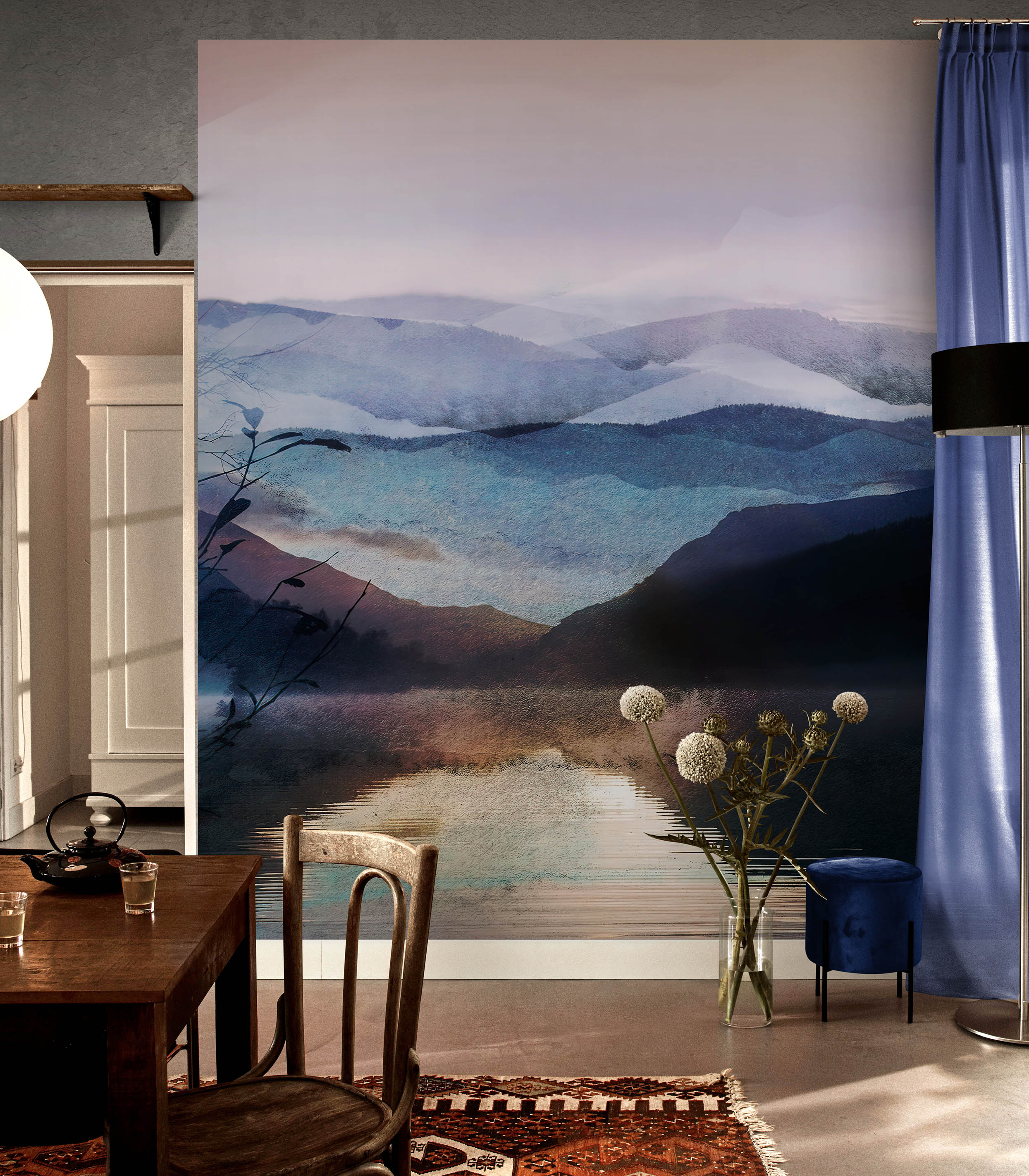 Mural de pared con acuarela de Mountain View Retreat. #6464