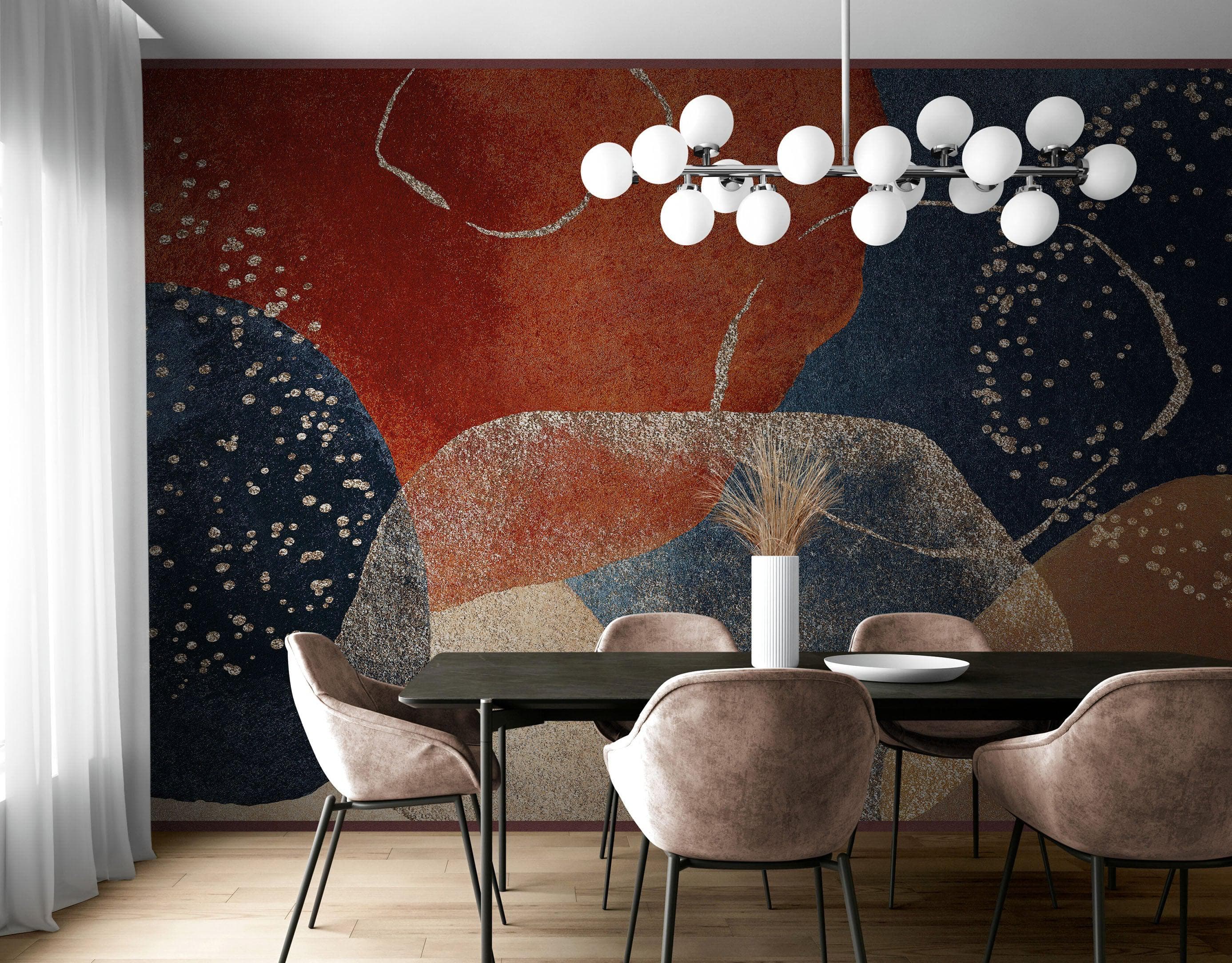 Mural de pared con formas abstractas de acuarela. Papel pintado autoadhesivo. Decoración de pared con formas redondas. Decoración para dormitorio y baño. #6466 