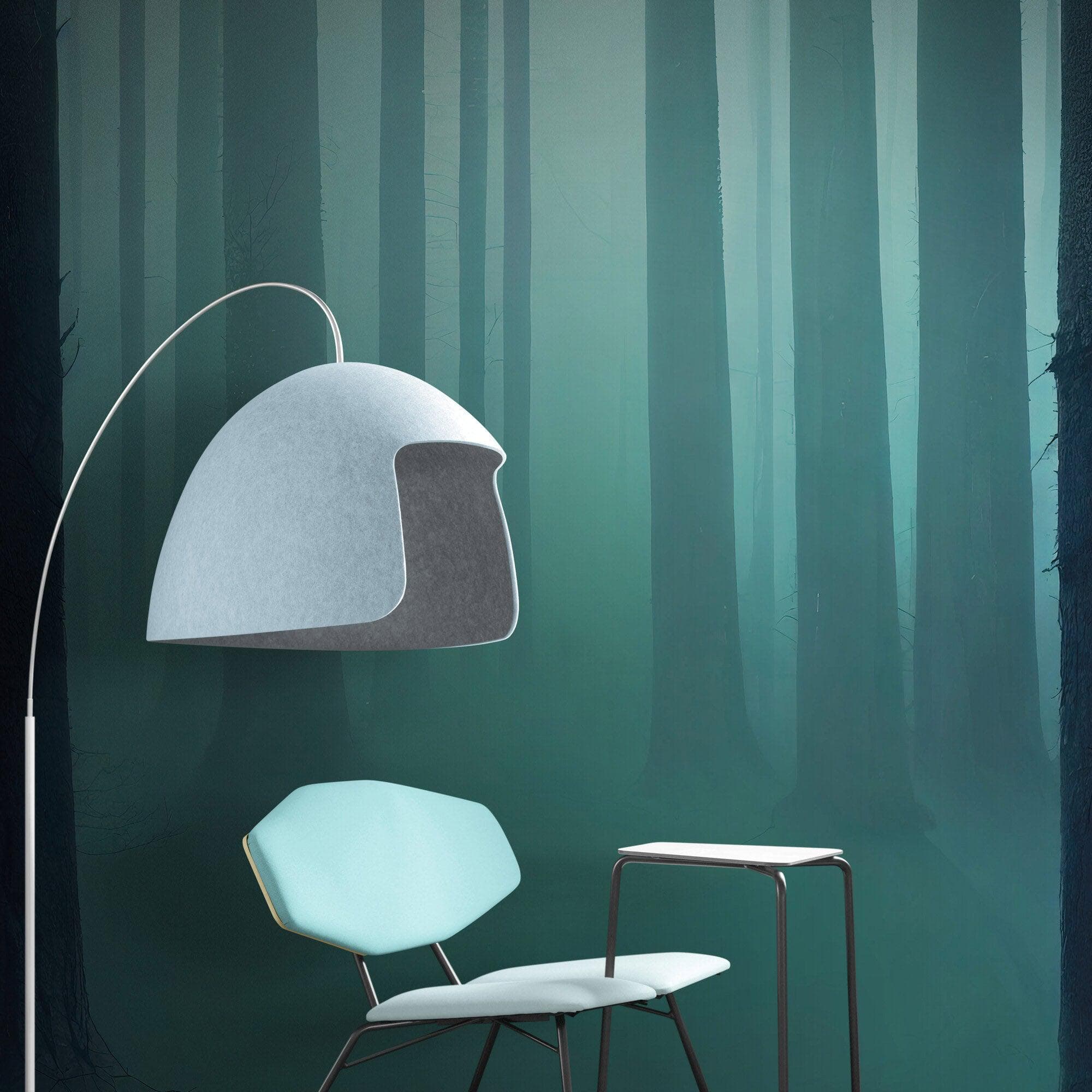 Mural de pared con bosque brumoso. Papel tapiz con niebla verde esmeralda. #6476
