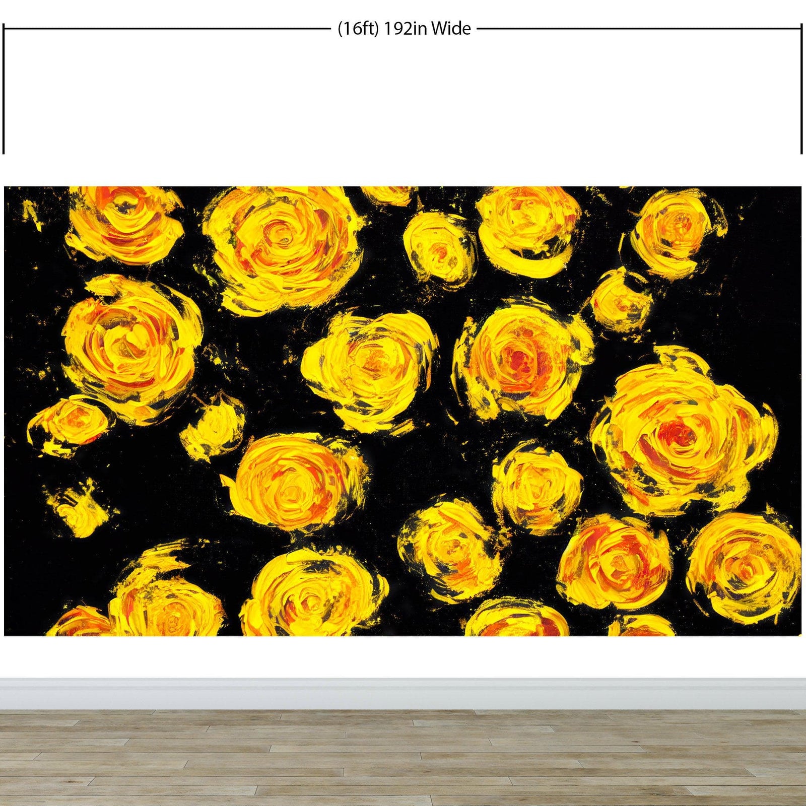 Mural de pared autoadhesivo con papel tapiz de flores. Flores amarillas sobre fondo negro. #6499 