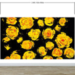 Mural de pared autoadhesivo con papel tapiz de flores. Flores amarillas sobre fondo negro. #6499 