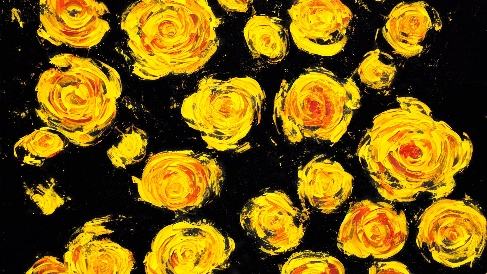 Mural de pared autoadhesivo con papel tapiz de flores. Flores amarillas sobre fondo negro. #6499 
