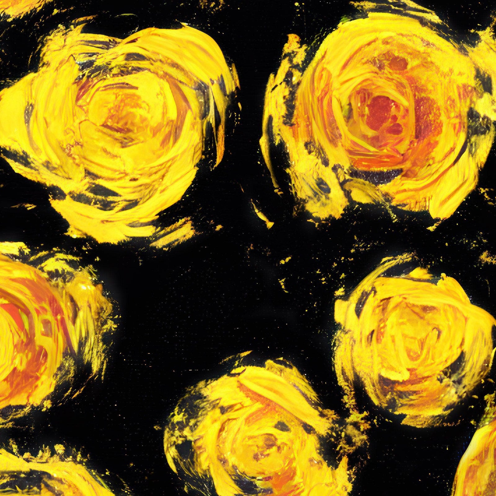 Mural de pared autoadhesivo con papel tapiz de flores. Flores amarillas sobre fondo negro. #6499 