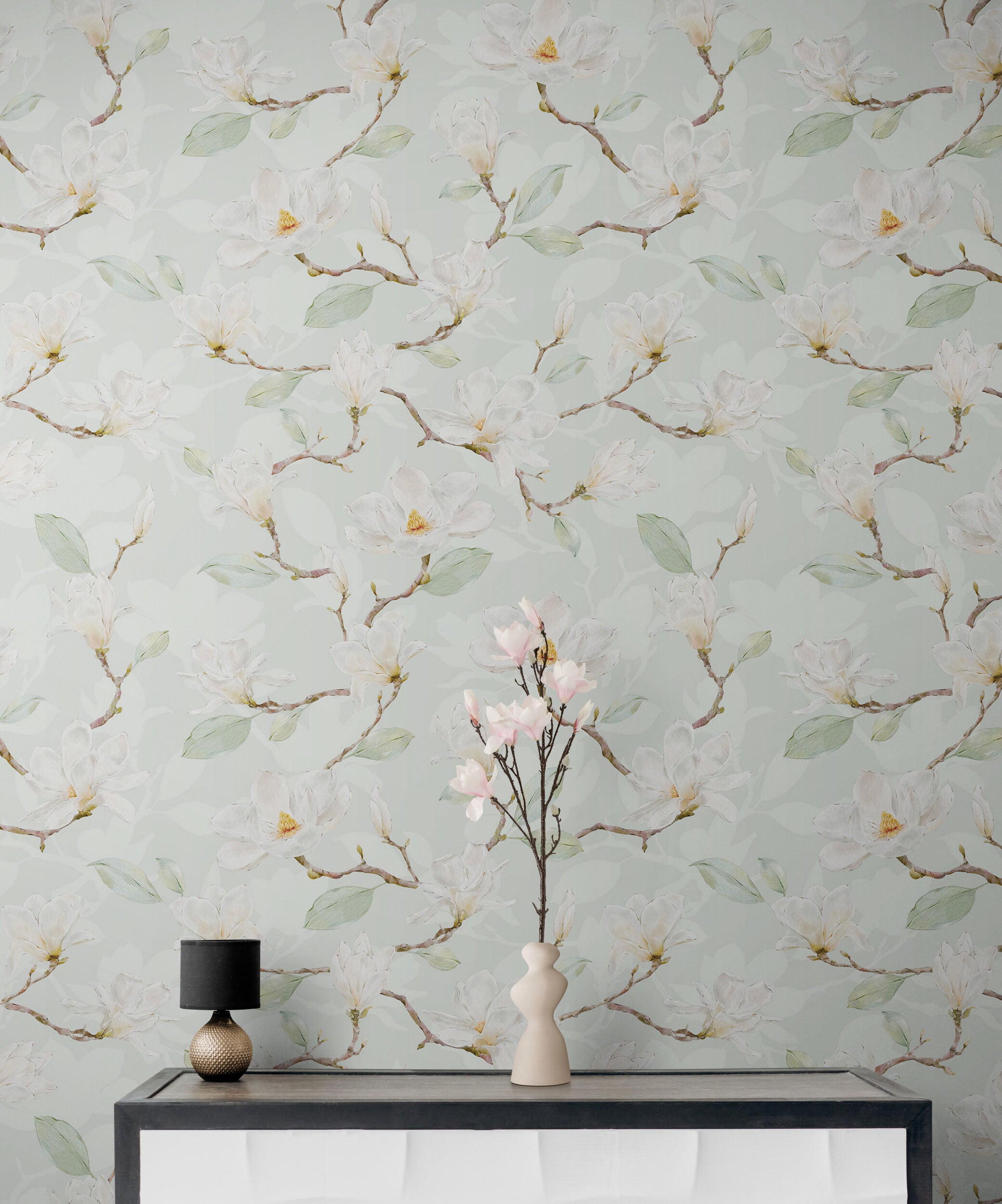 Mural de pared con diseño de magnolia blanca, papel pintado autoadhesivo. N.º 6477