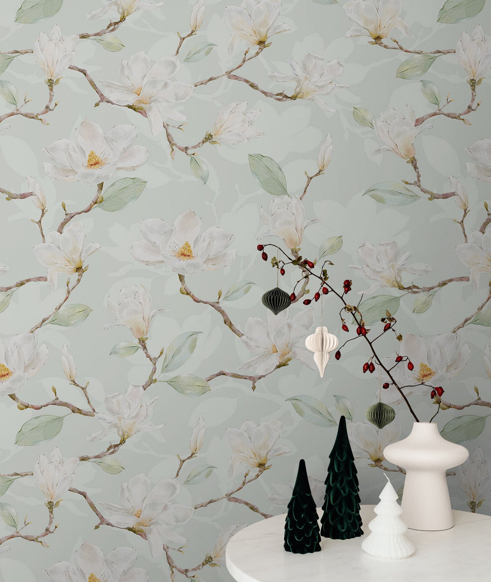 Mural de pared con diseño de magnolia blanca, papel pintado autoadhesivo. N.º 6477