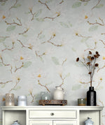 Mural de pared con diseño de magnolia blanca, papel pintado autoadhesivo. N.º 6477