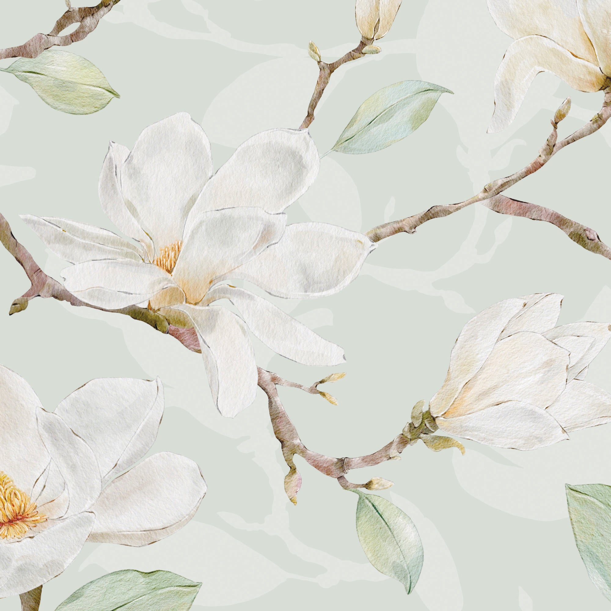 Mural de pared con diseño de magnolia blanca, papel pintado autoadhesivo. N.º 6477