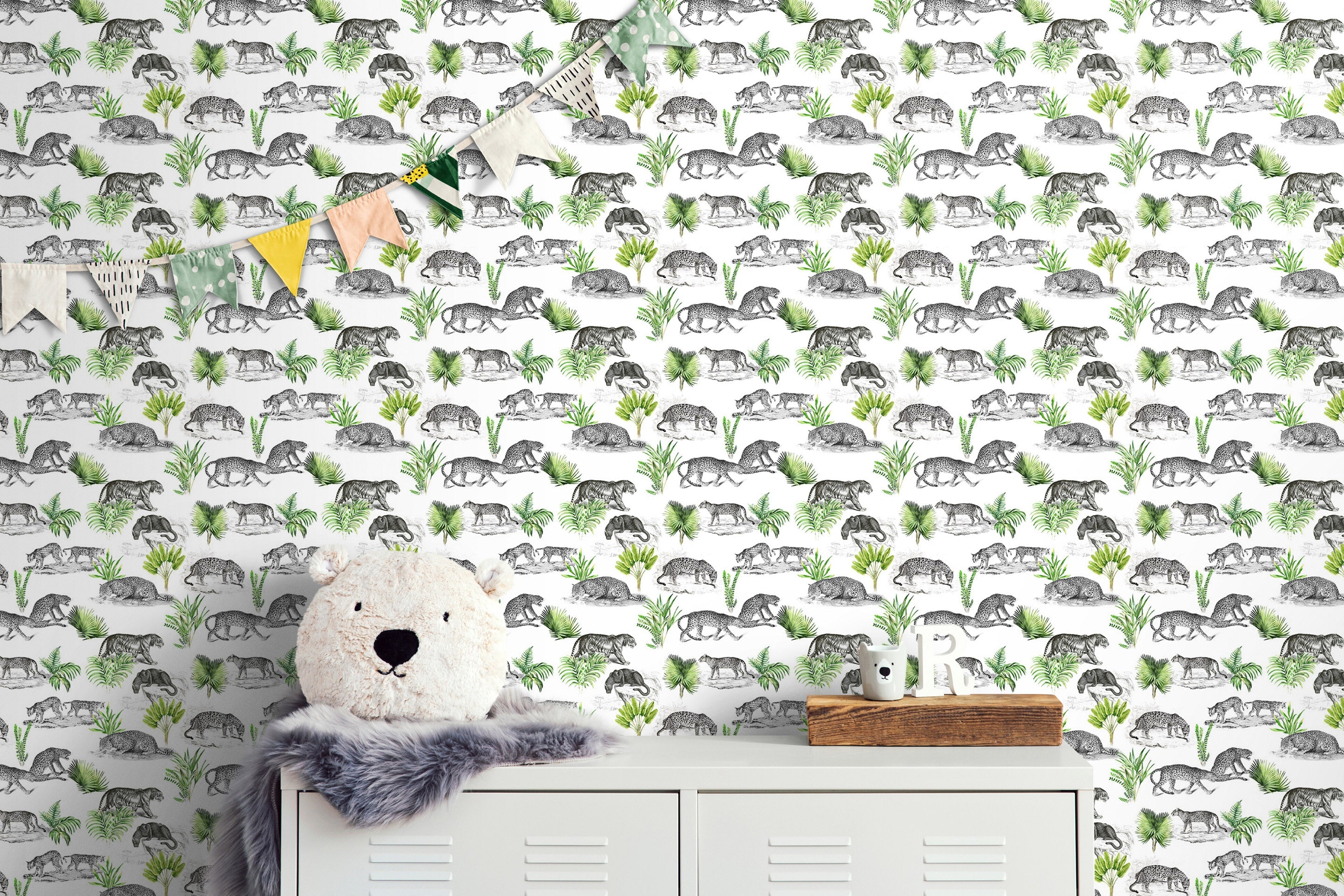 Mural de pared con estampado de tigre y leopardo. Estampado de animales de safari. #6478