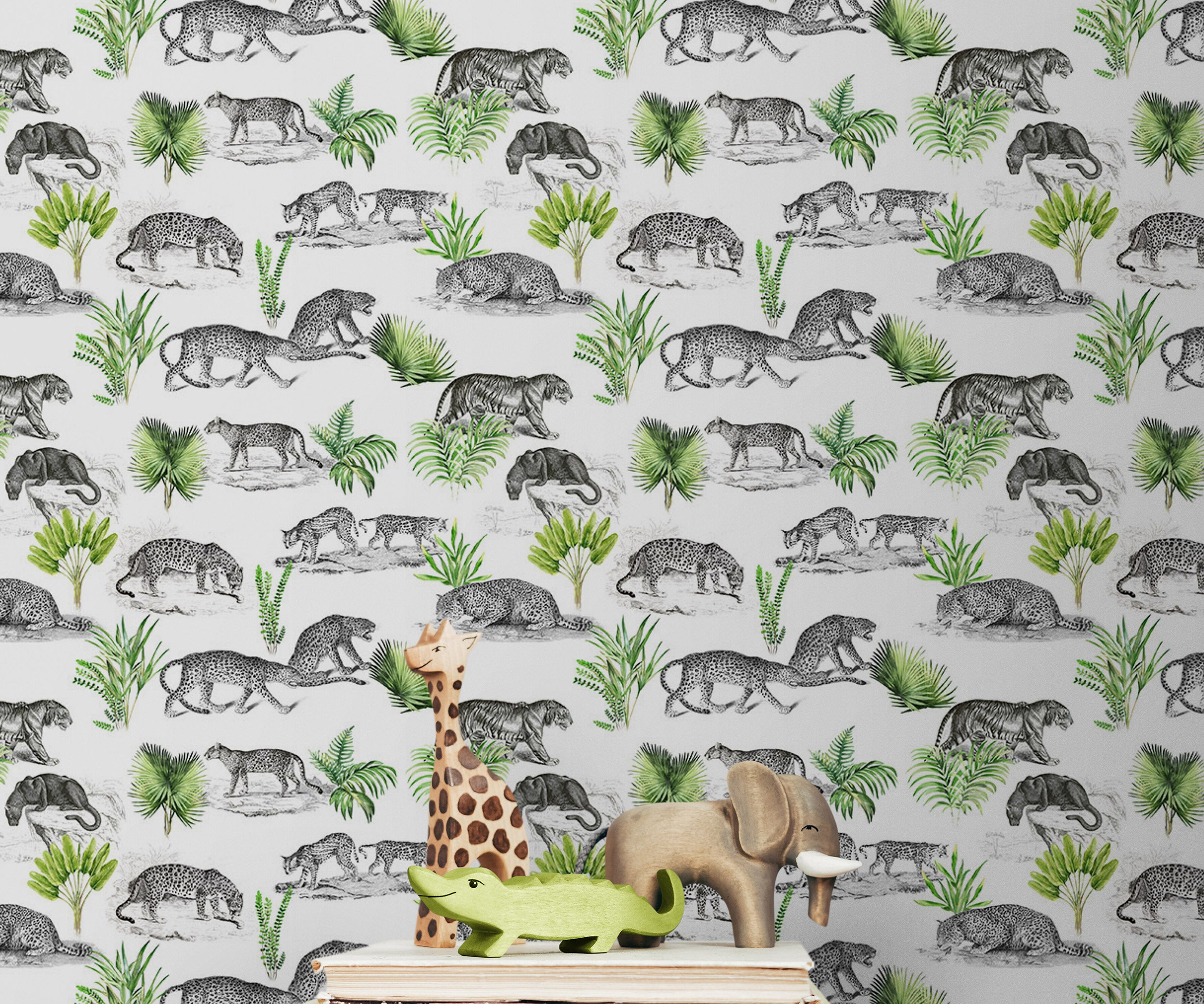 Mural de pared con estampado de tigre y leopardo. Estampado de animales de safari. #6478