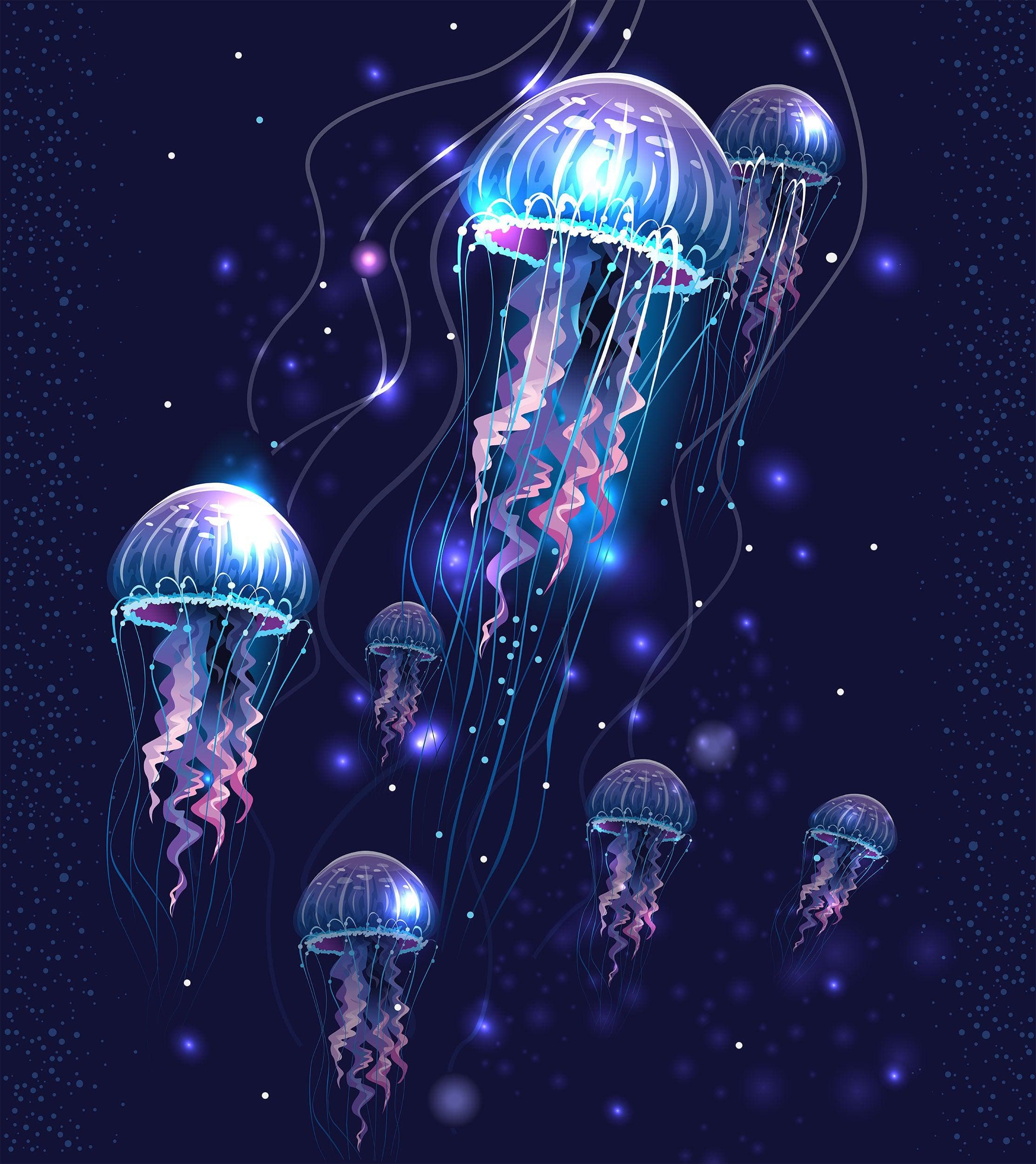 Fondo de pantalla de medusas. Mural de pared con escena submarina del océano. #6480