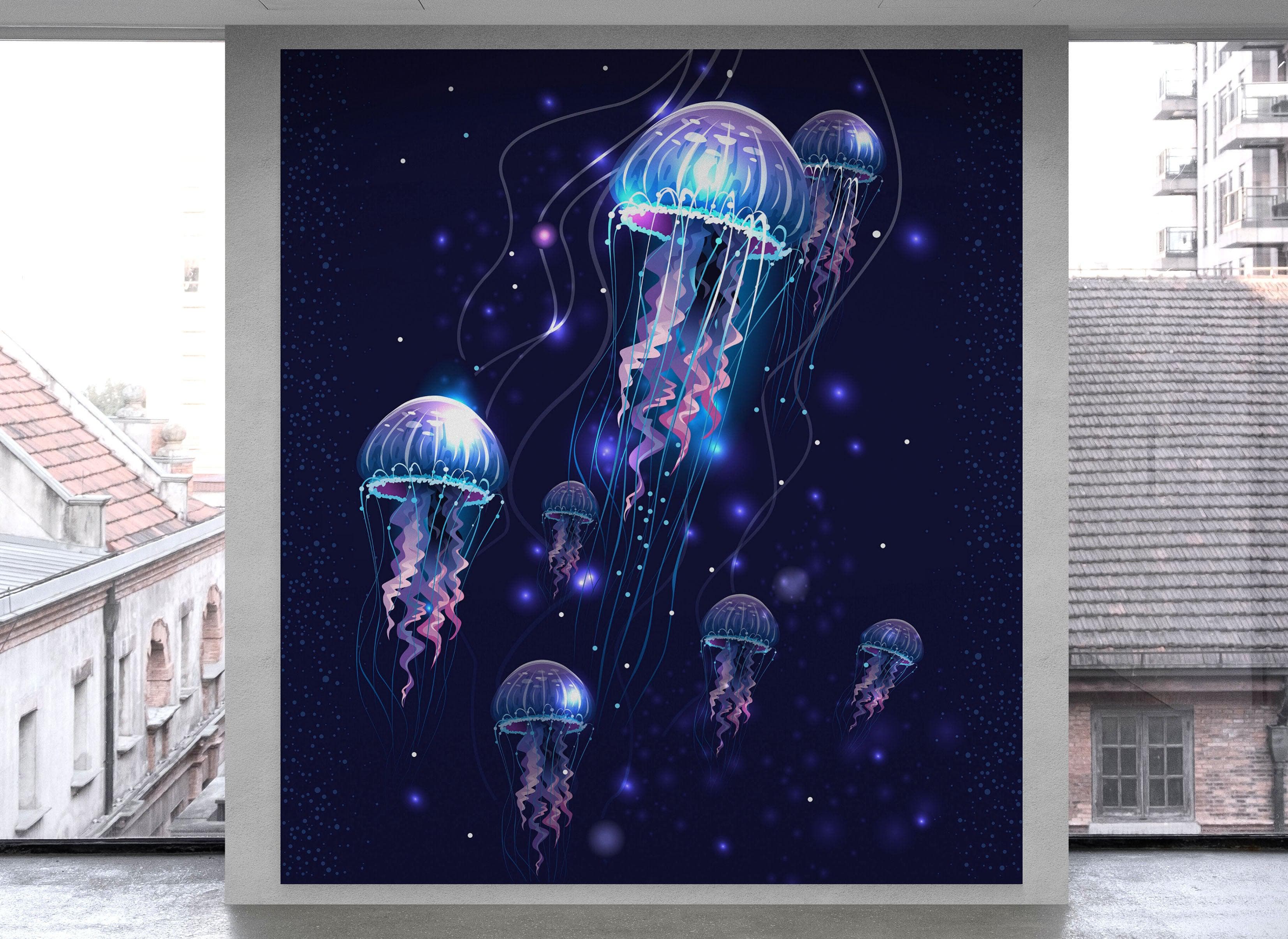 Fondo de pantalla de medusas. Mural de pared con escena submarina del océano. #6480