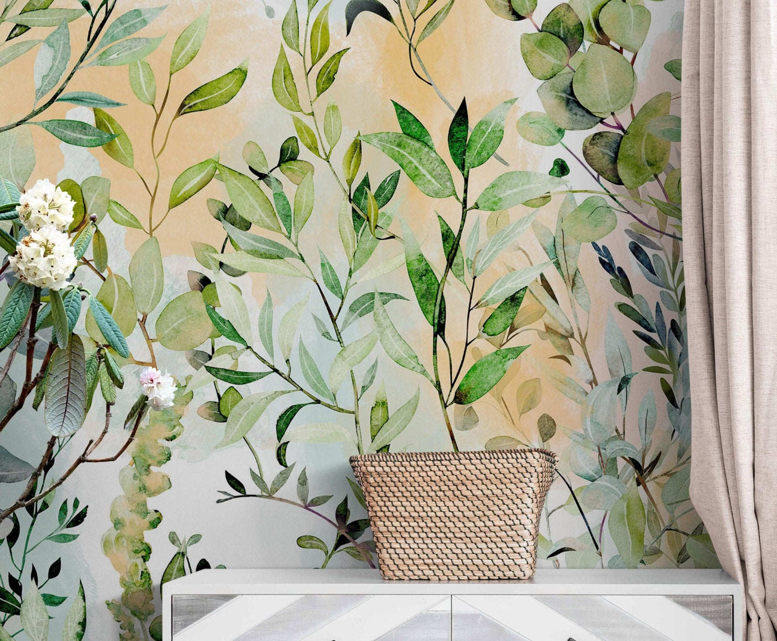 Papel pintado de eucalipto en acuarela de colores pastel. #6483 