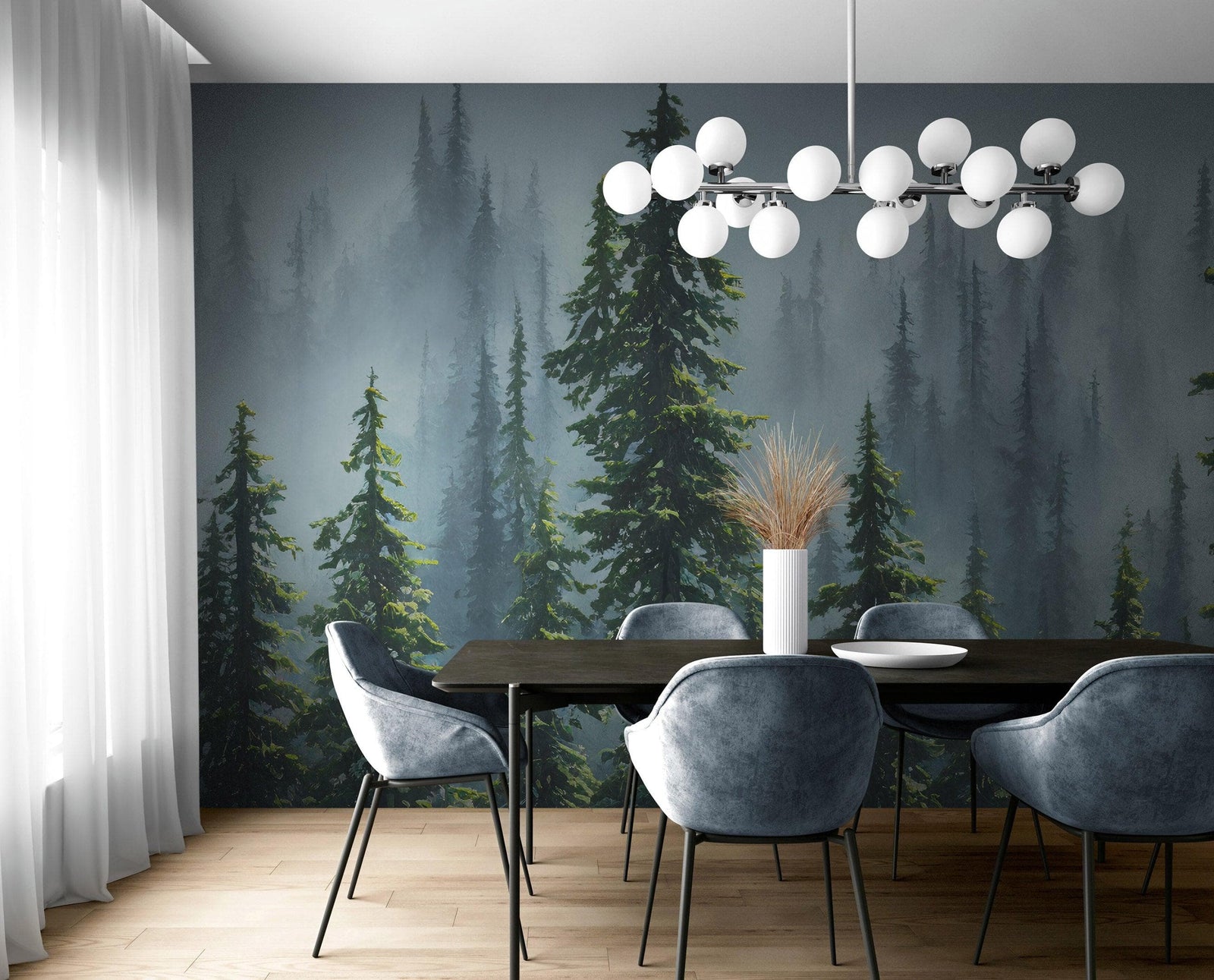 Mural de pared con naturaleza, selva tropical, paisaje de bosque brumoso. #6494 