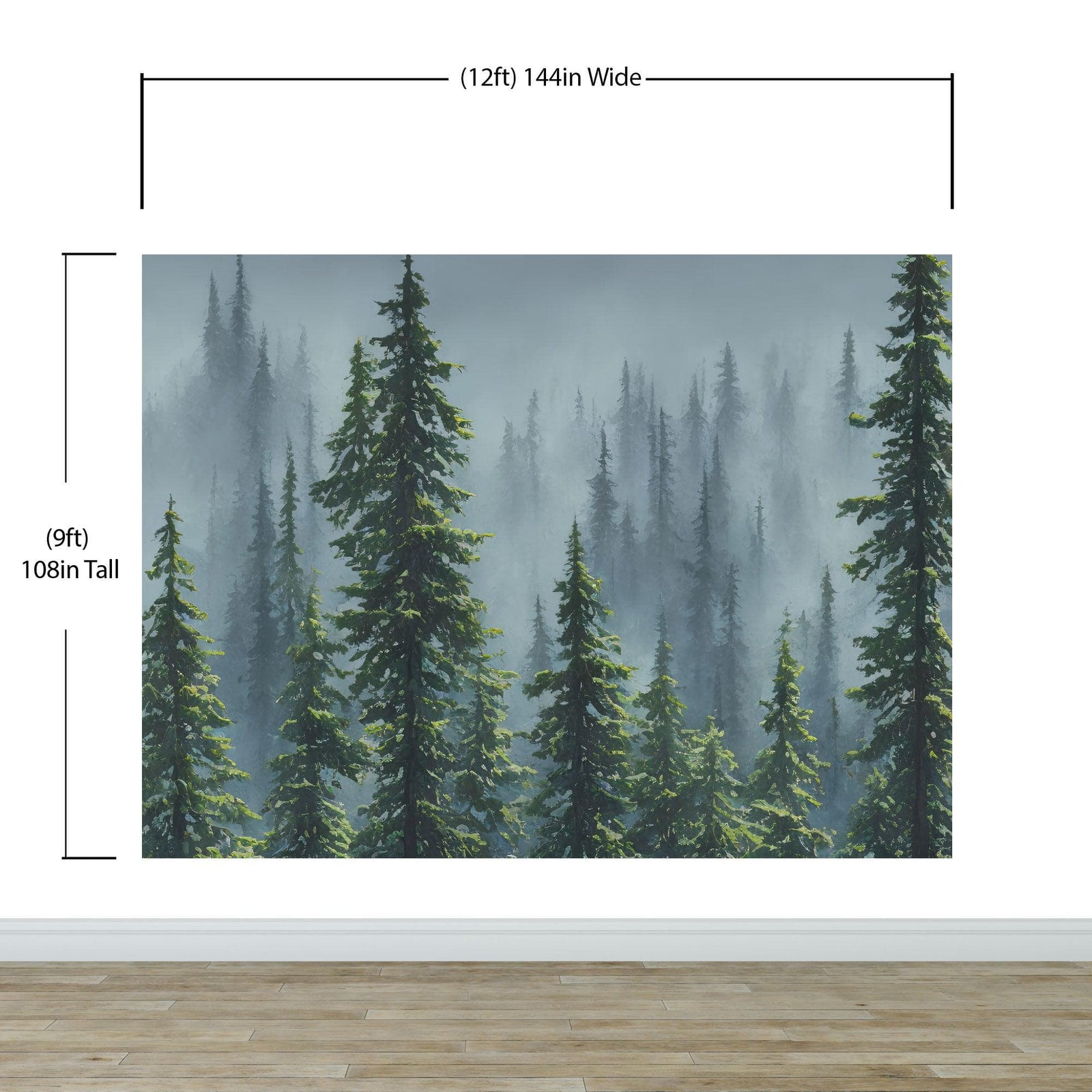 Mural de pared con naturaleza, selva tropical, paisaje de bosque brumoso. #6494 