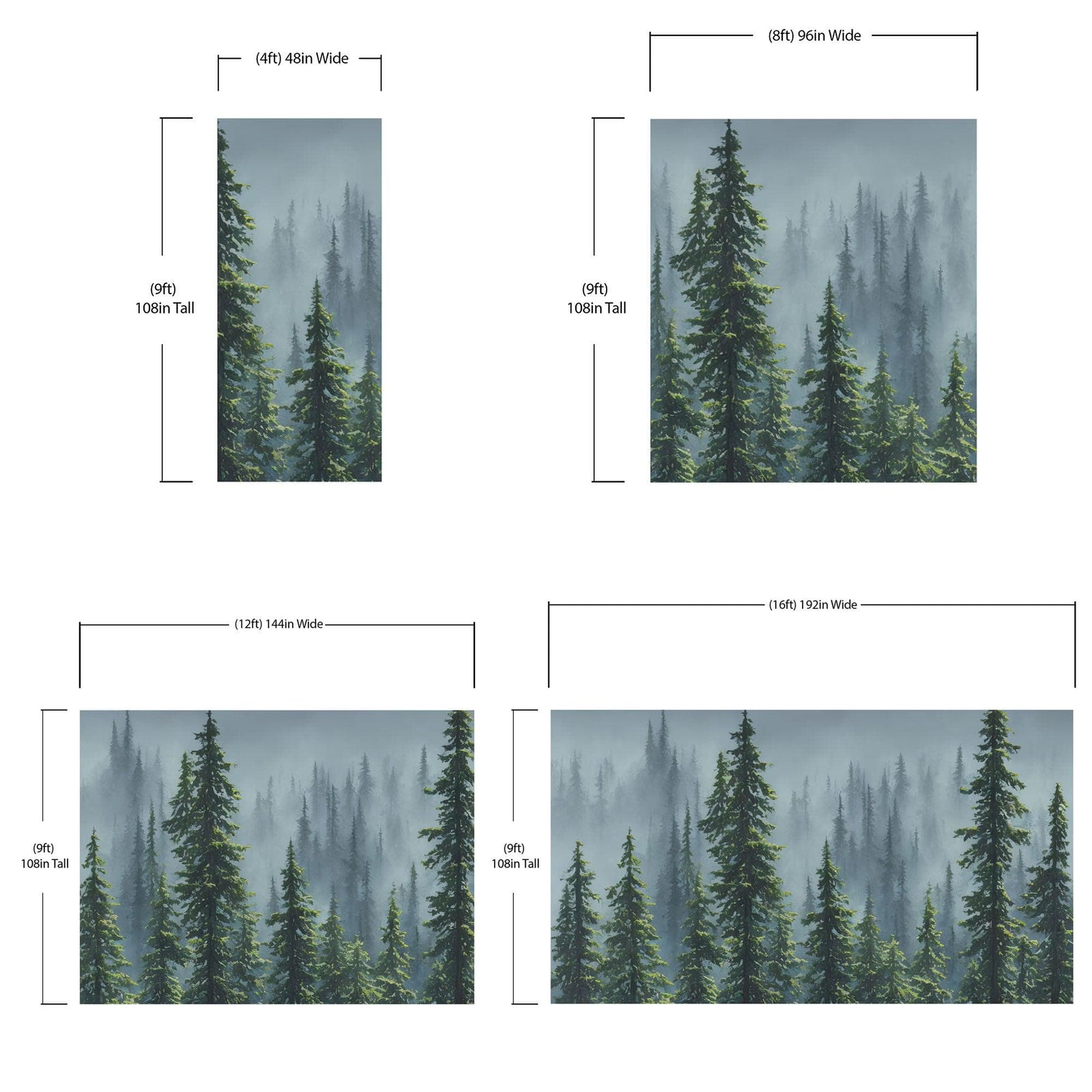 Mural de pared con naturaleza, selva tropical, paisaje de bosque brumoso. #6494 