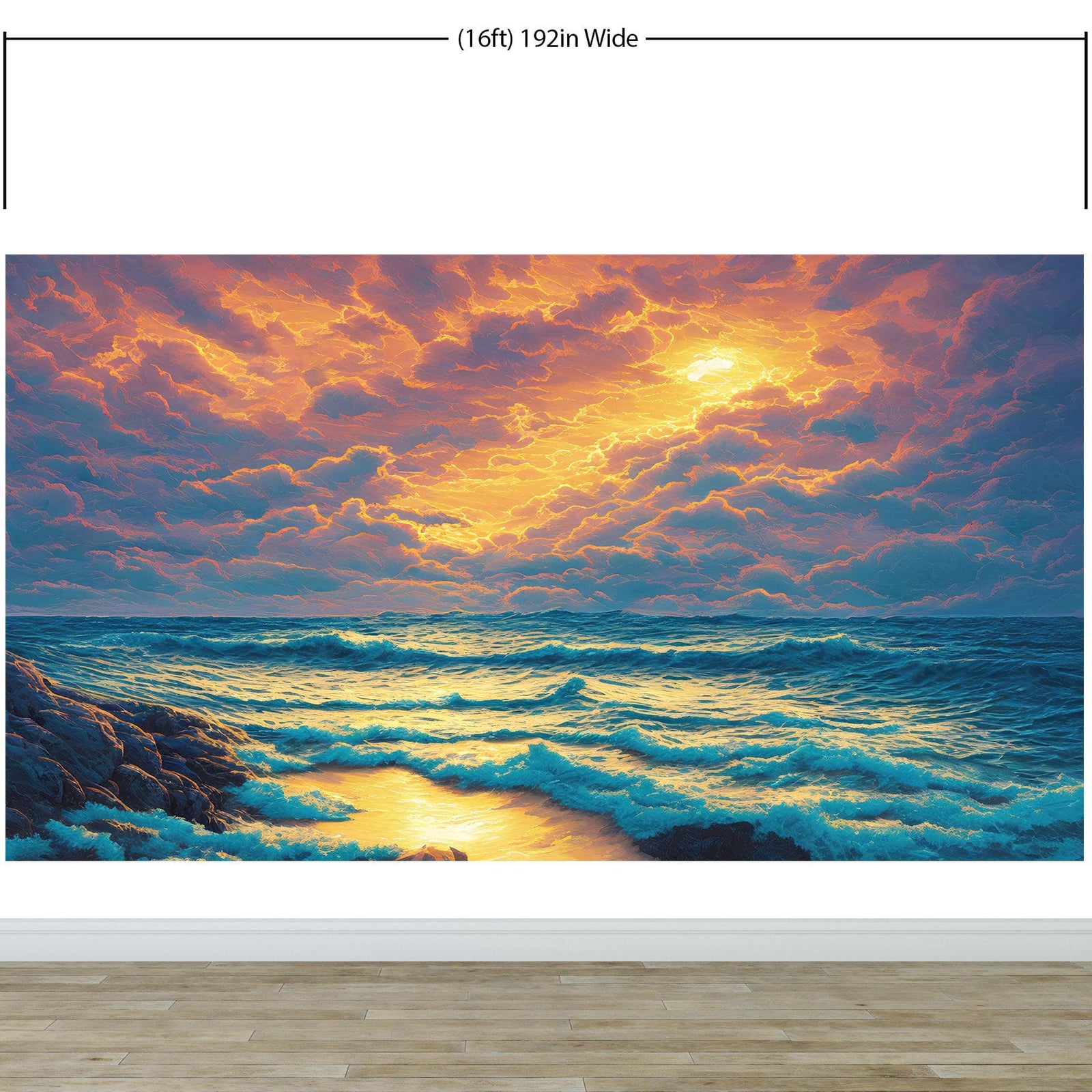 Mural de pared con imagen dramática de una puesta de sol sobre el océano azul, papel pintado autoadhesivo. #6495