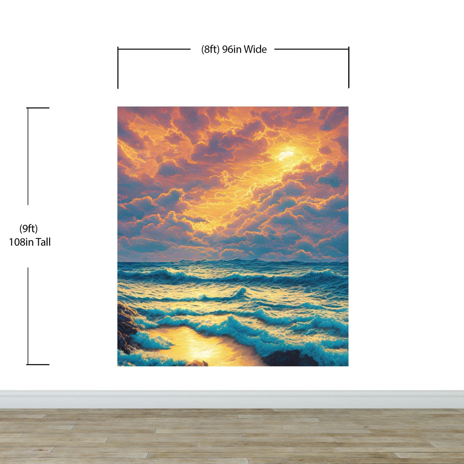 Mural de pared con imagen dramática de una puesta de sol sobre el océano azul, papel pintado autoadhesivo. #6495