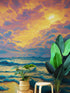 Mural de pared con imagen dramática de una puesta de sol sobre el océano azul, papel pintado autoadhesivo. #6495