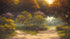 Papel tapiz vintage con árboles en un parque. Mural de pared autoadhesivo. N.º 6496