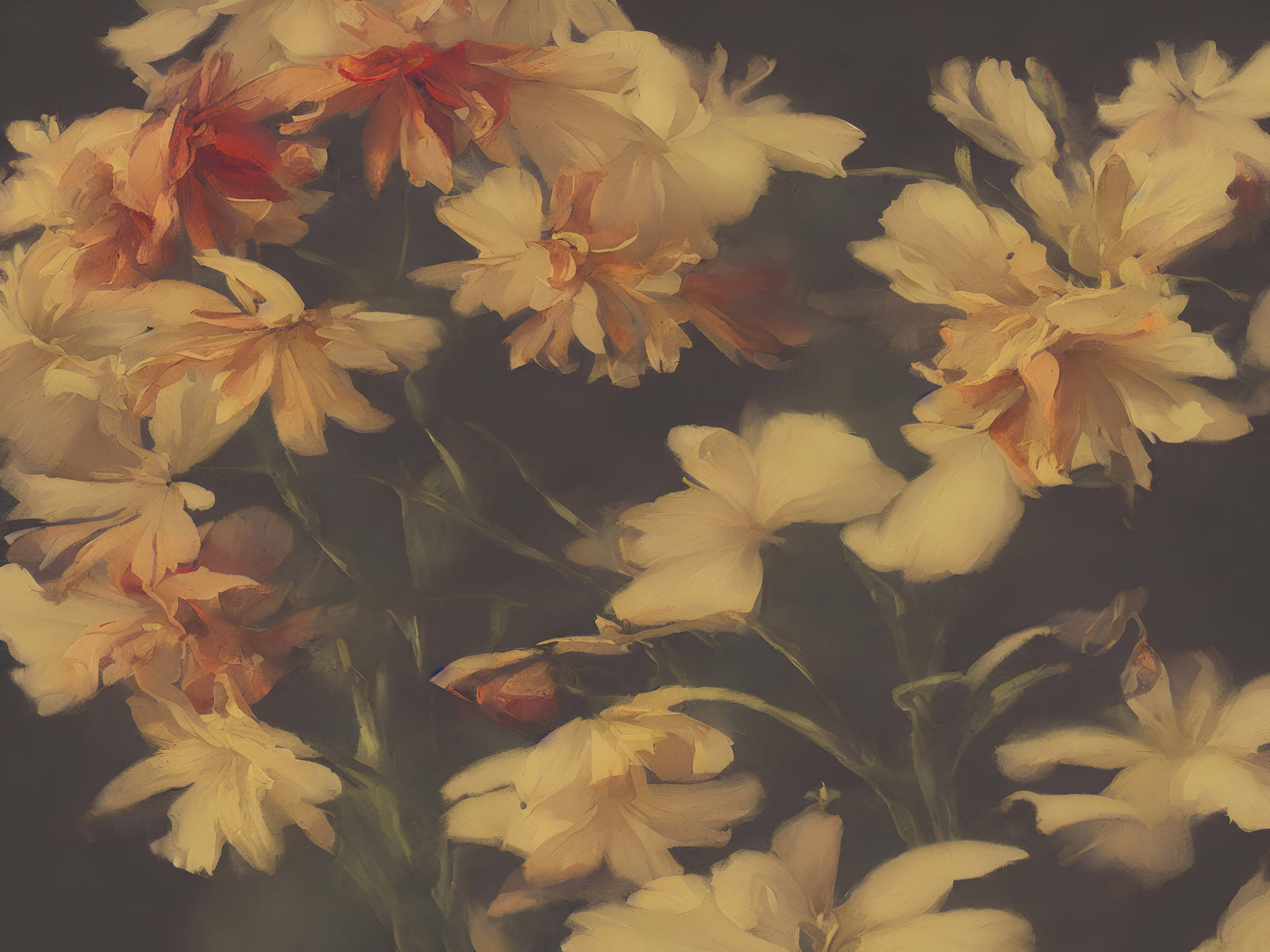 Fondo de pantalla botánico vintage con flores amarillas y fondo oscuro. #6497 