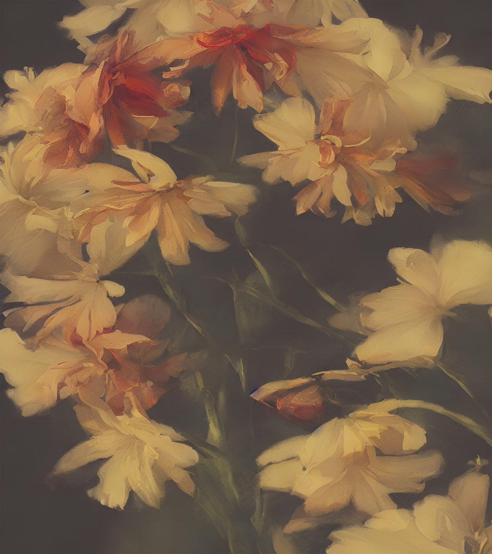 Fondo de pantalla botánico vintage con flores amarillas y fondo oscuro. #6497 