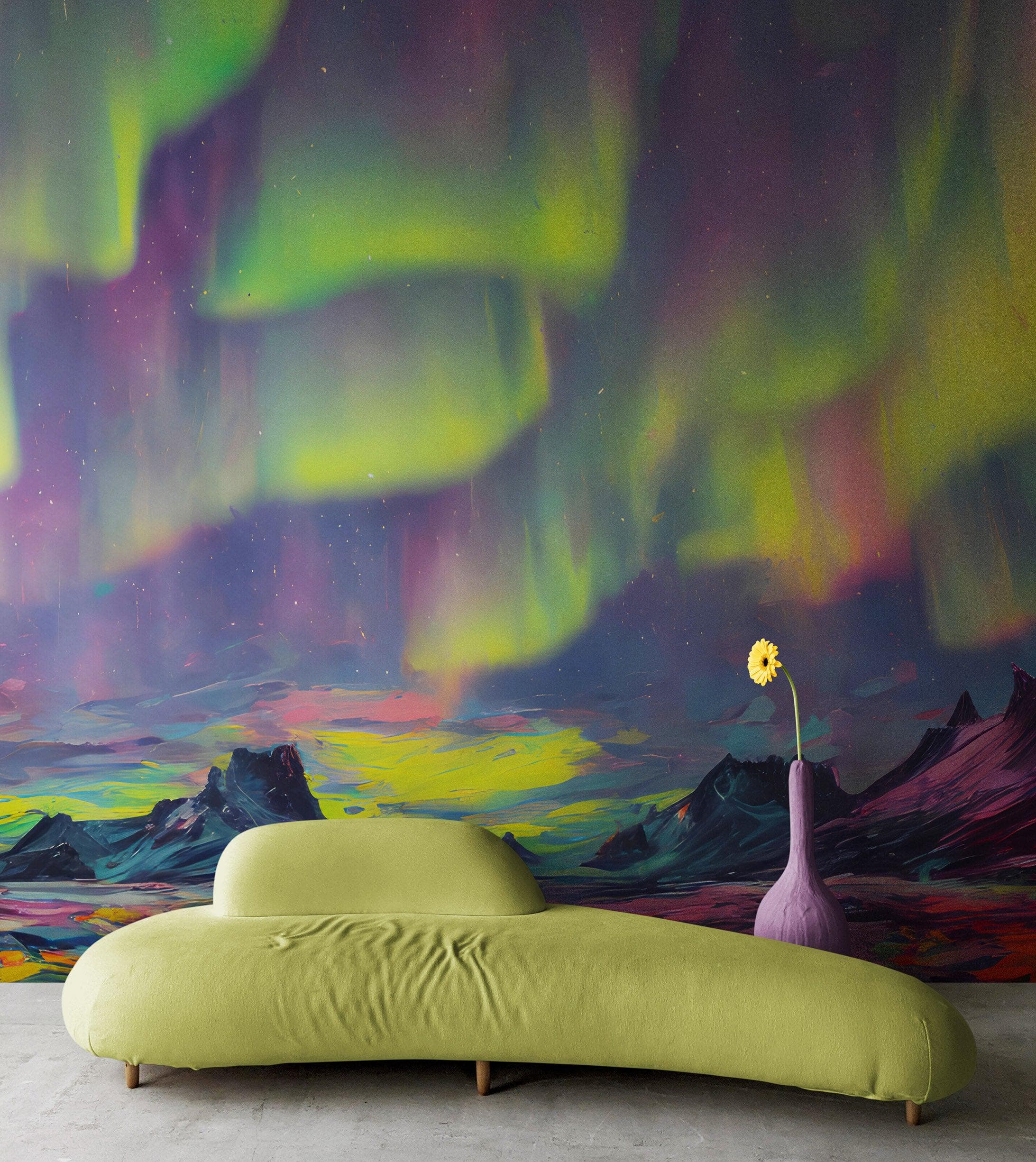 Papel tapiz de la aurora boreal, mural de pared autoadhesivo. Pintura artística de la aurora boreal. Papel tapiz colorido. #6498 