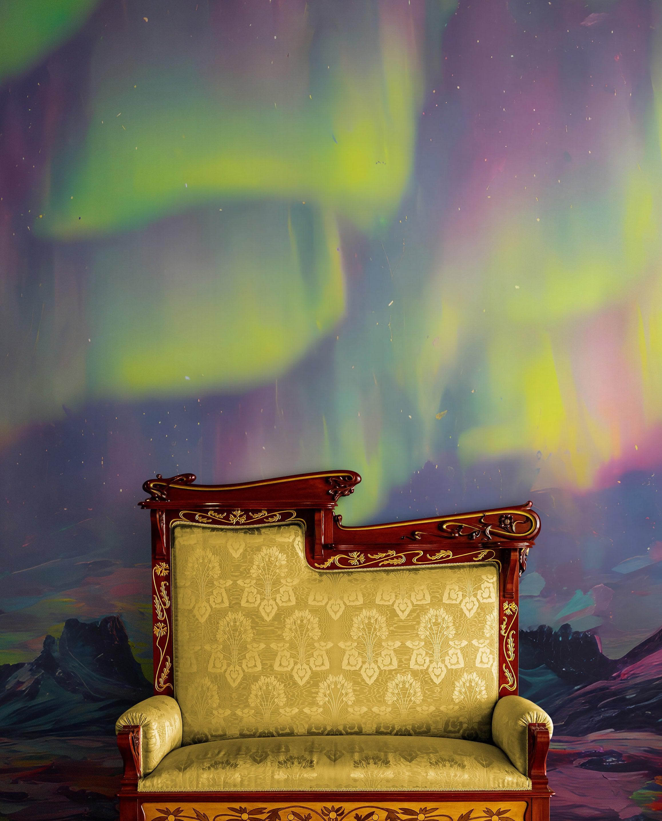 Papel tapiz de la aurora boreal, mural de pared autoadhesivo. Pintura artística de la aurora boreal. Papel tapiz colorido. #6498 