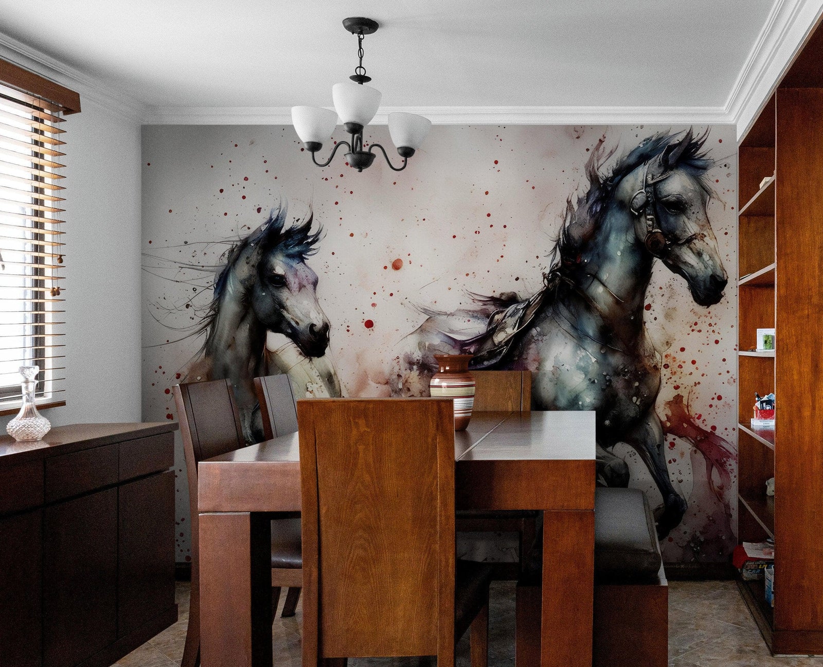 Pintura de acuarela de un caballo al galope. Mural de pared autoadhesivo de vaquero. N.º 6500