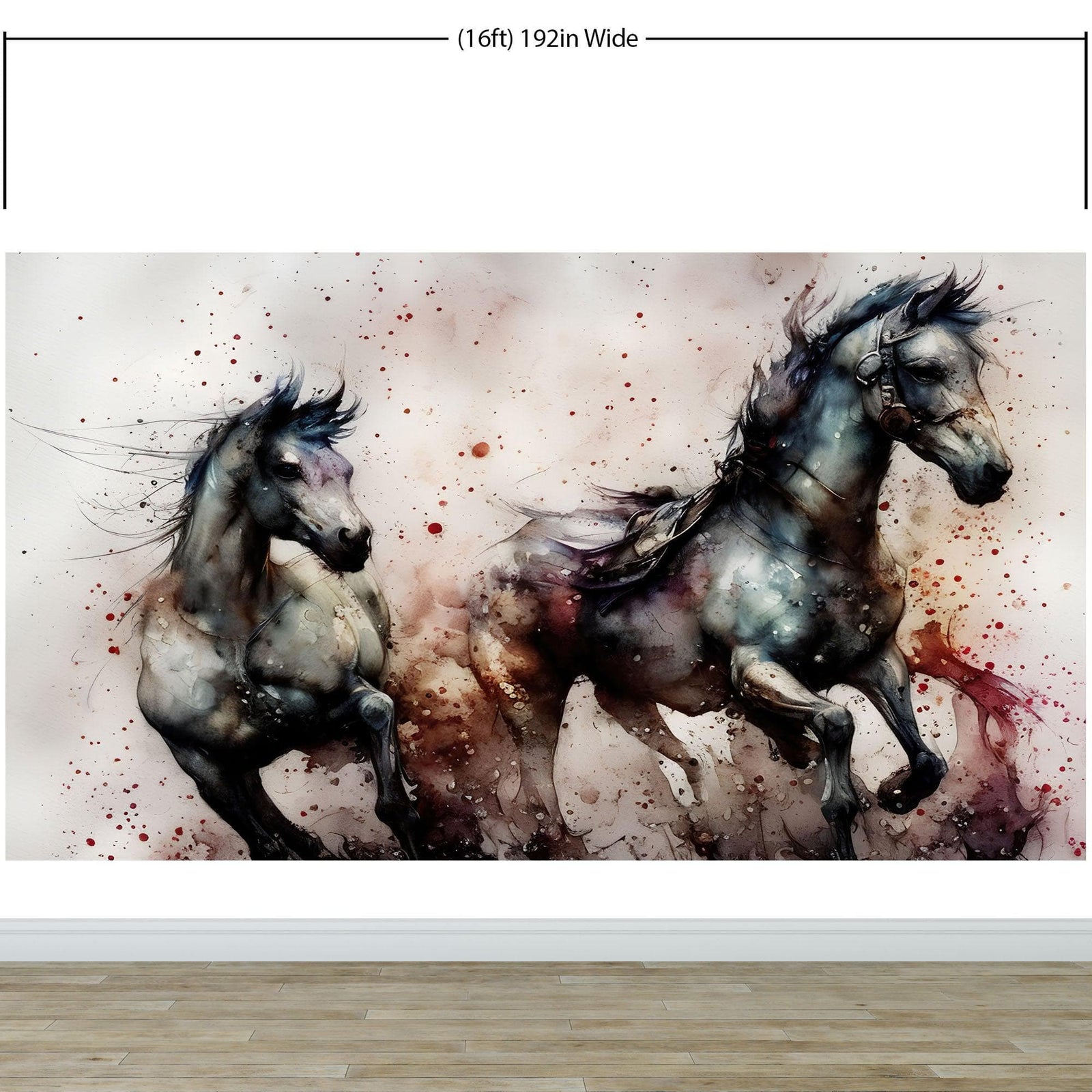 Pintura de acuarela de un caballo al galope. Mural de pared autoadhesivo de vaquero. N.º 6500