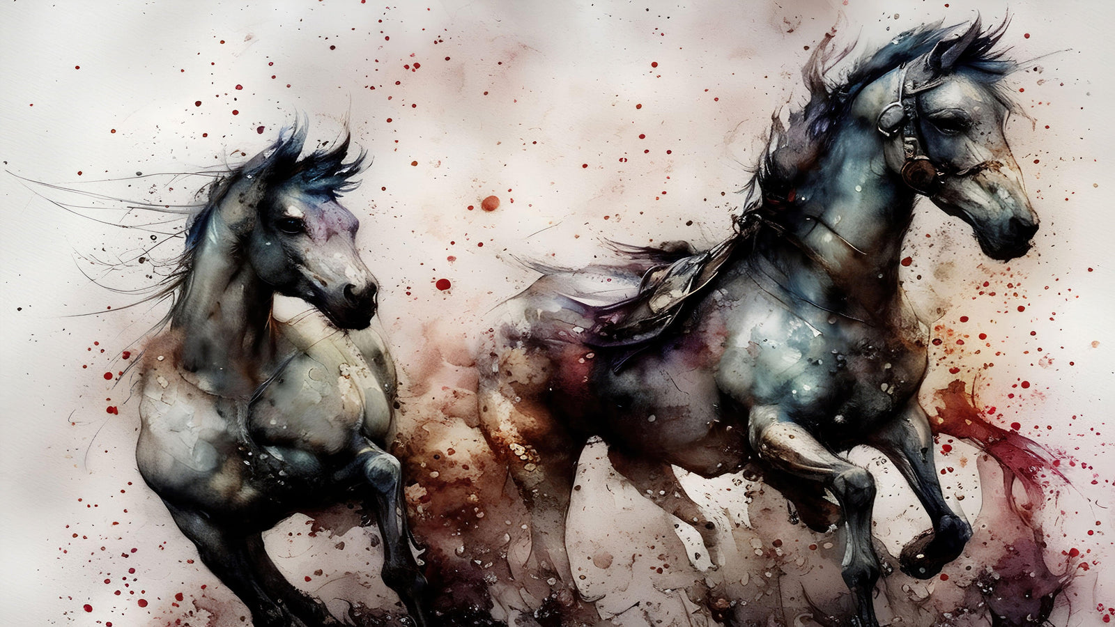 Pintura de acuarela de un caballo al galope. Mural de pared autoadhesivo de vaquero. N.º 6500