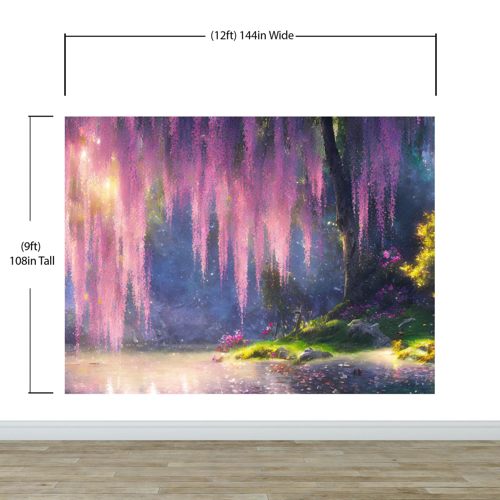 Mural de pared Bosque encantado con cerezo en flor rosa. #6504 