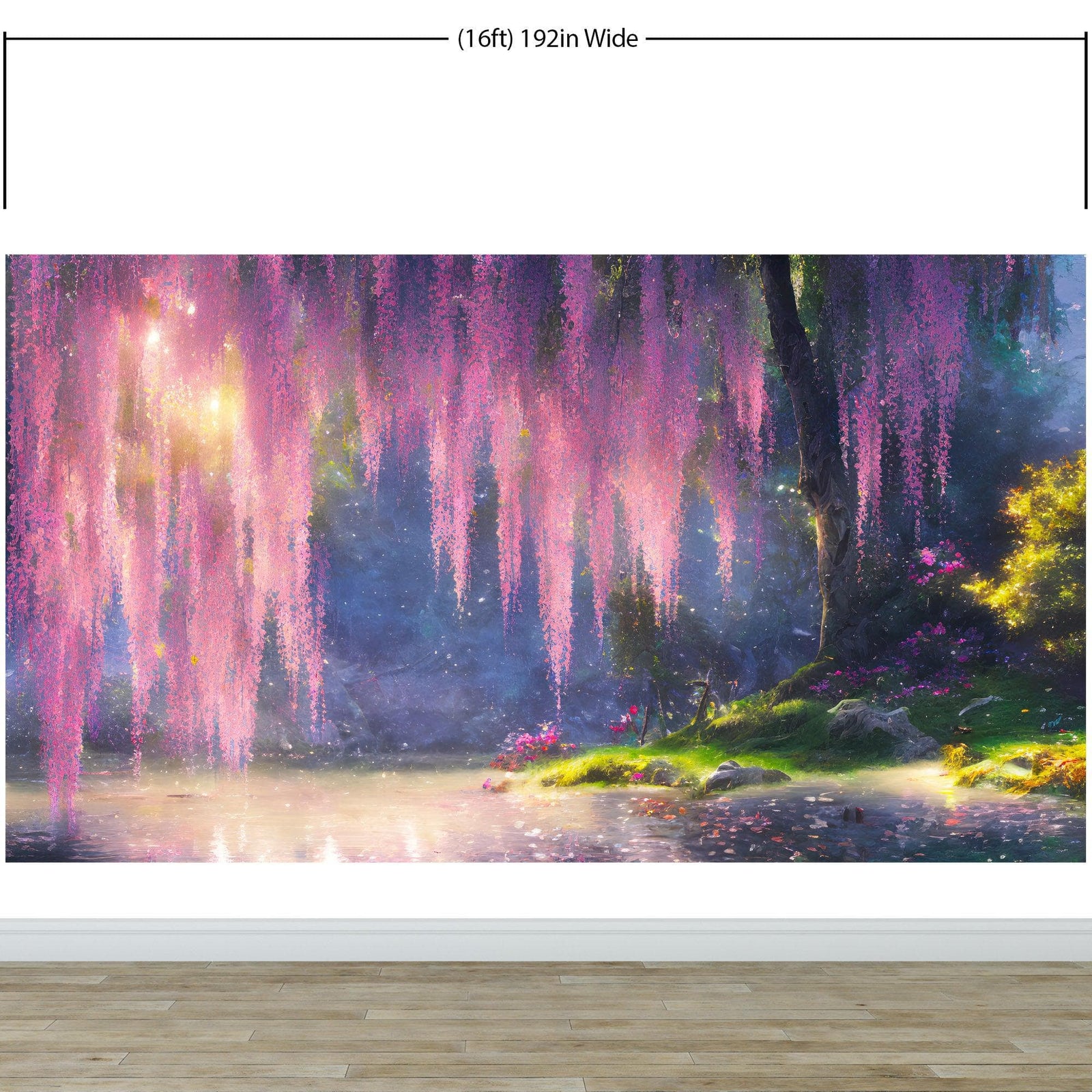 Mural de pared Bosque encantado con cerezo en flor rosa. #6504 