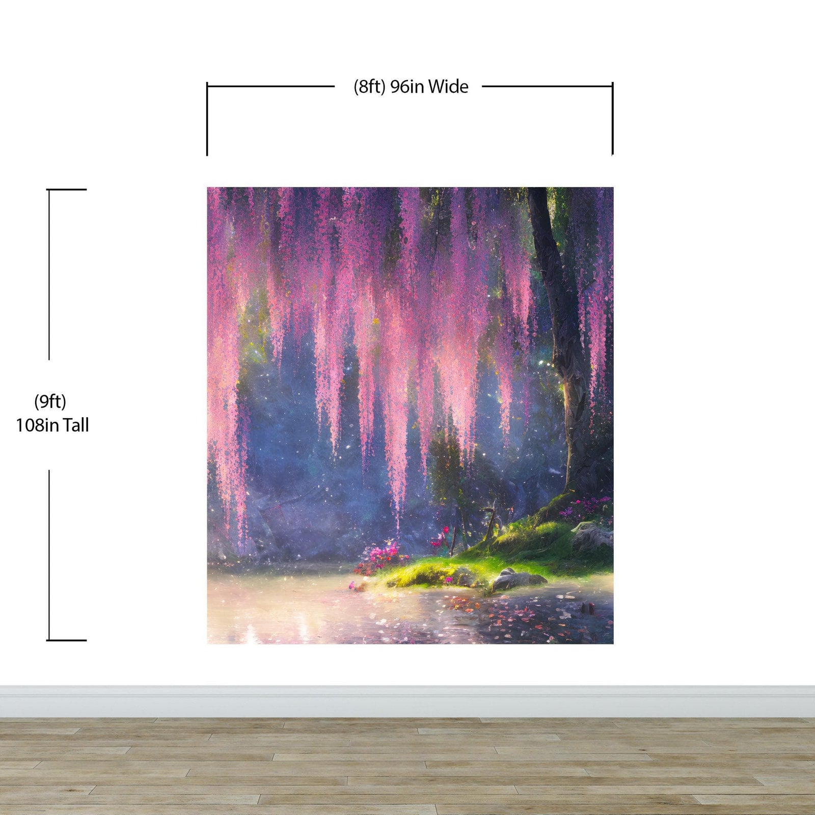Mural de pared Bosque encantado con cerezo en flor rosa. #6504 