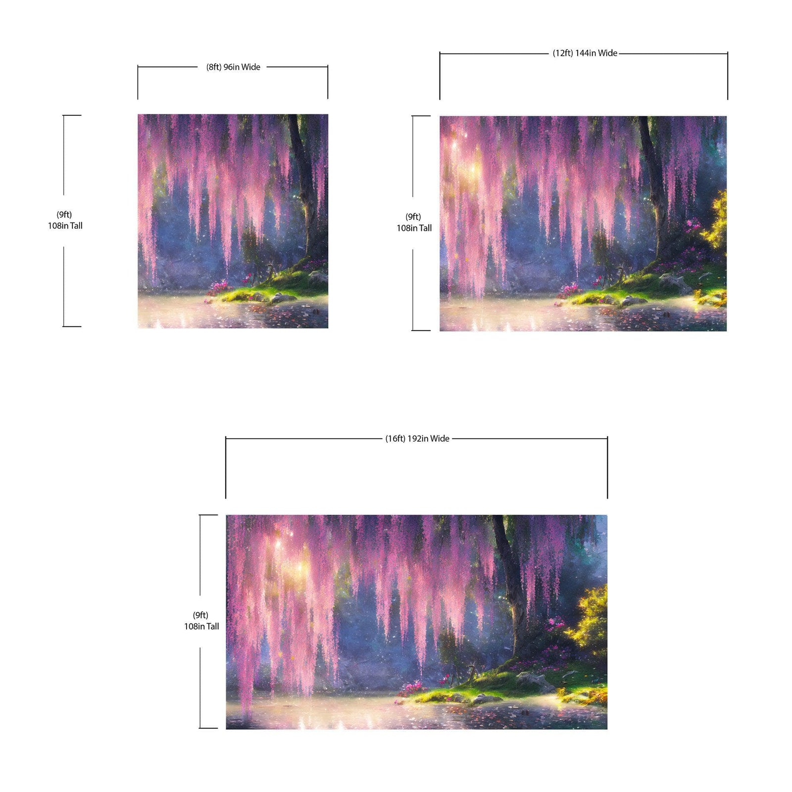Mural de pared Bosque encantado con cerezo en flor rosa. #6504 