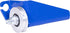 Blue metal component with a silver wheel on a white background