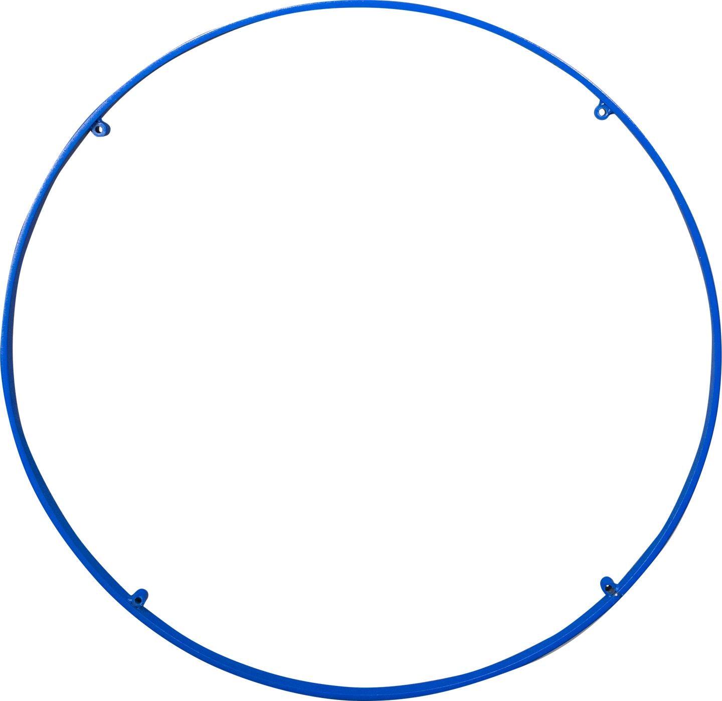Blue metal ring with evenly spaced holes on a white background
