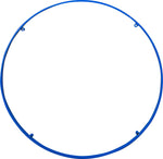 Blue metal ring with evenly spaced holes on a white background