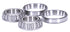 Four metallic bearings on a white background