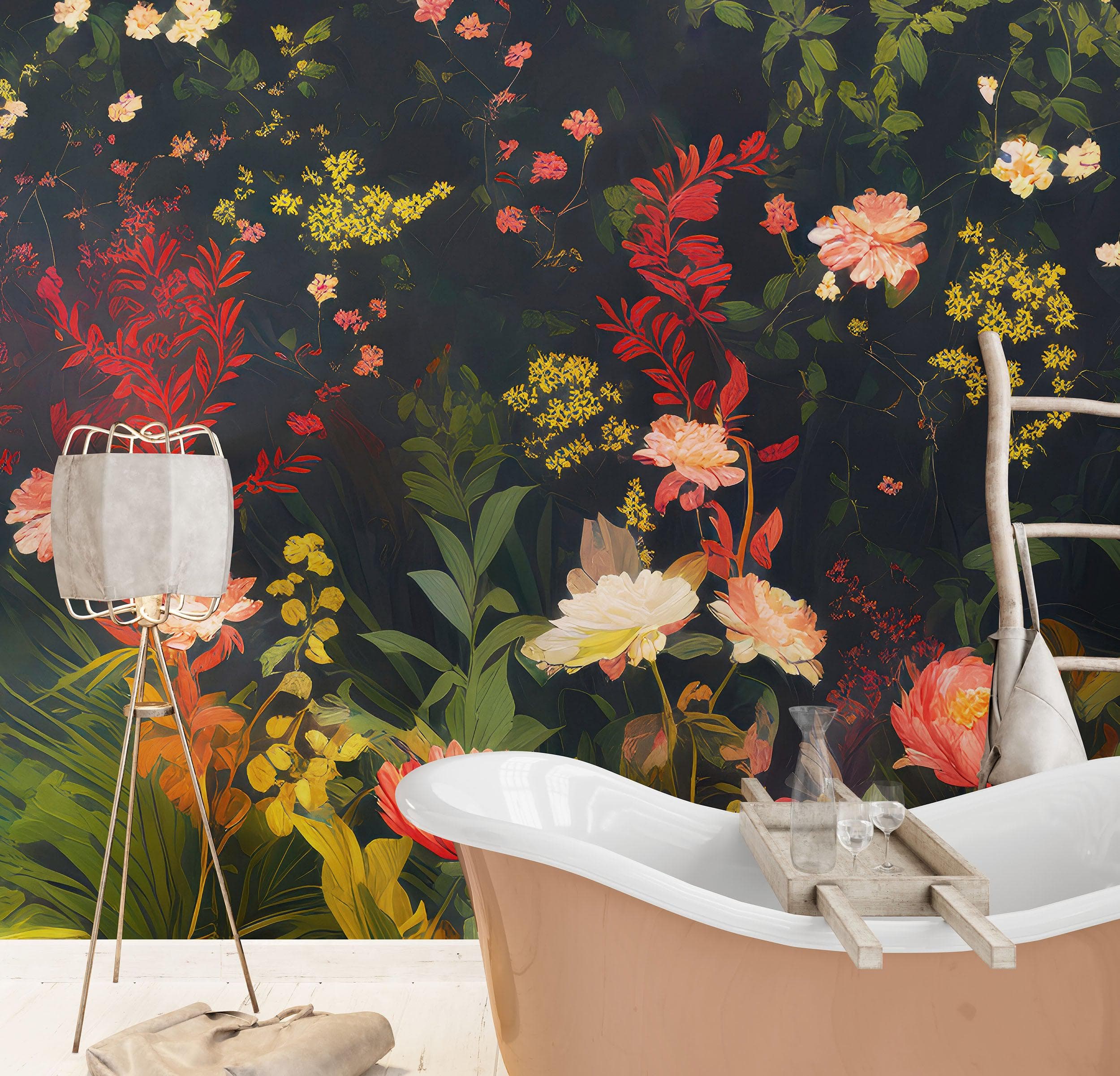 Papel tapiz con flores estilo chinoiserie. Mural de arte asiático para pared n.° 6517 