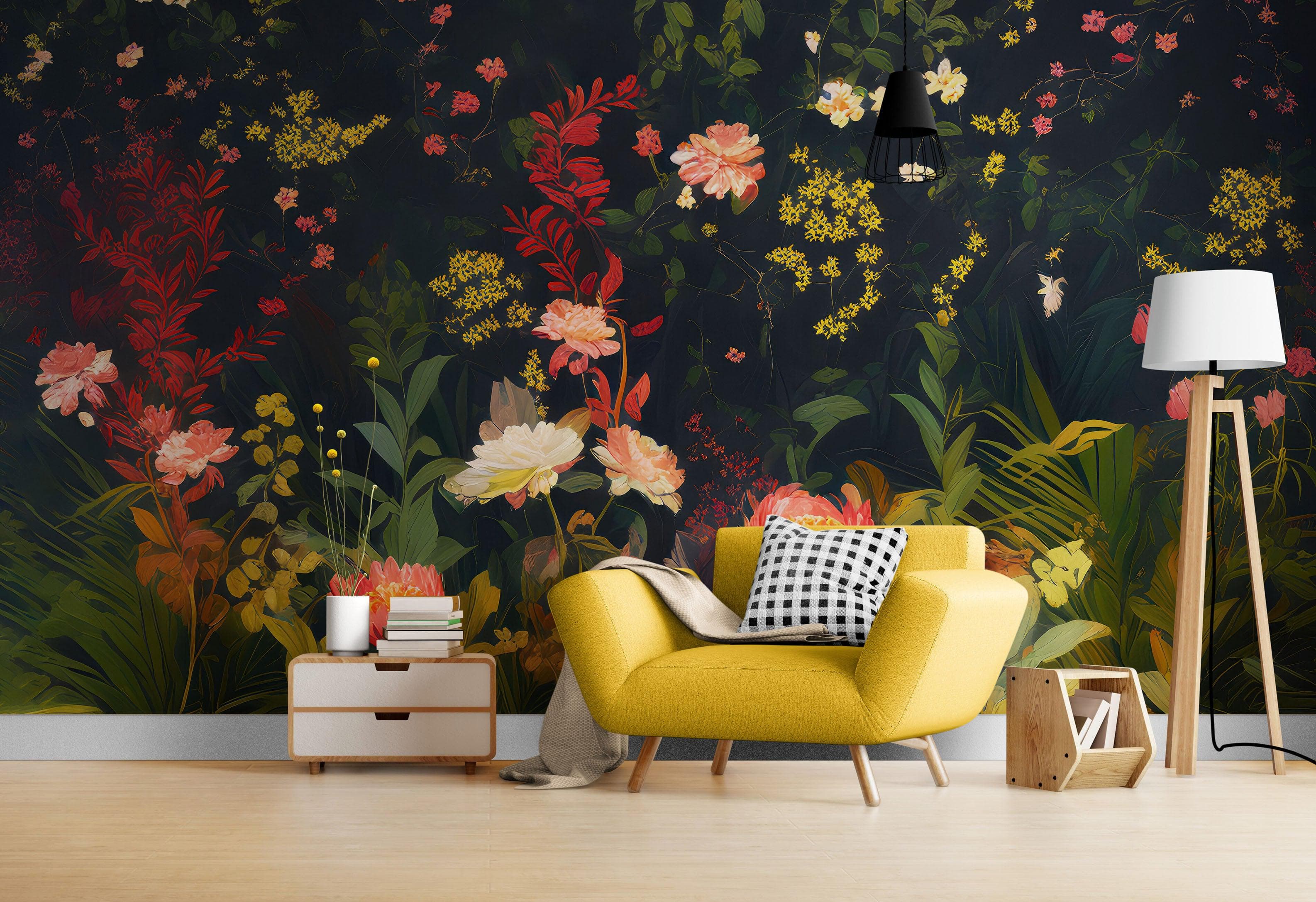 Papel tapiz con flores estilo chinoiserie. Mural de arte asiático para pared n.° 6517 