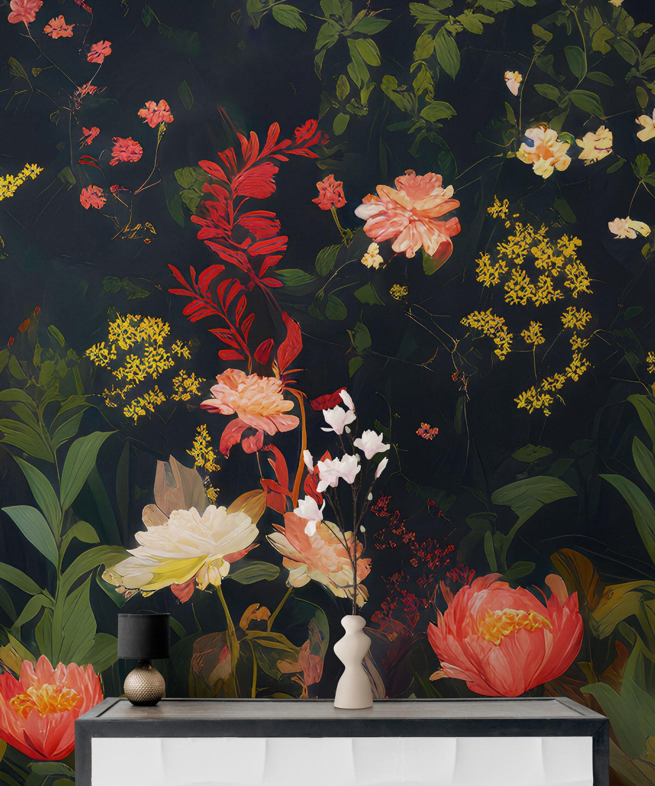 Papel tapiz con flores estilo chinoiserie. Mural de arte asiático para pared n.° 6517 