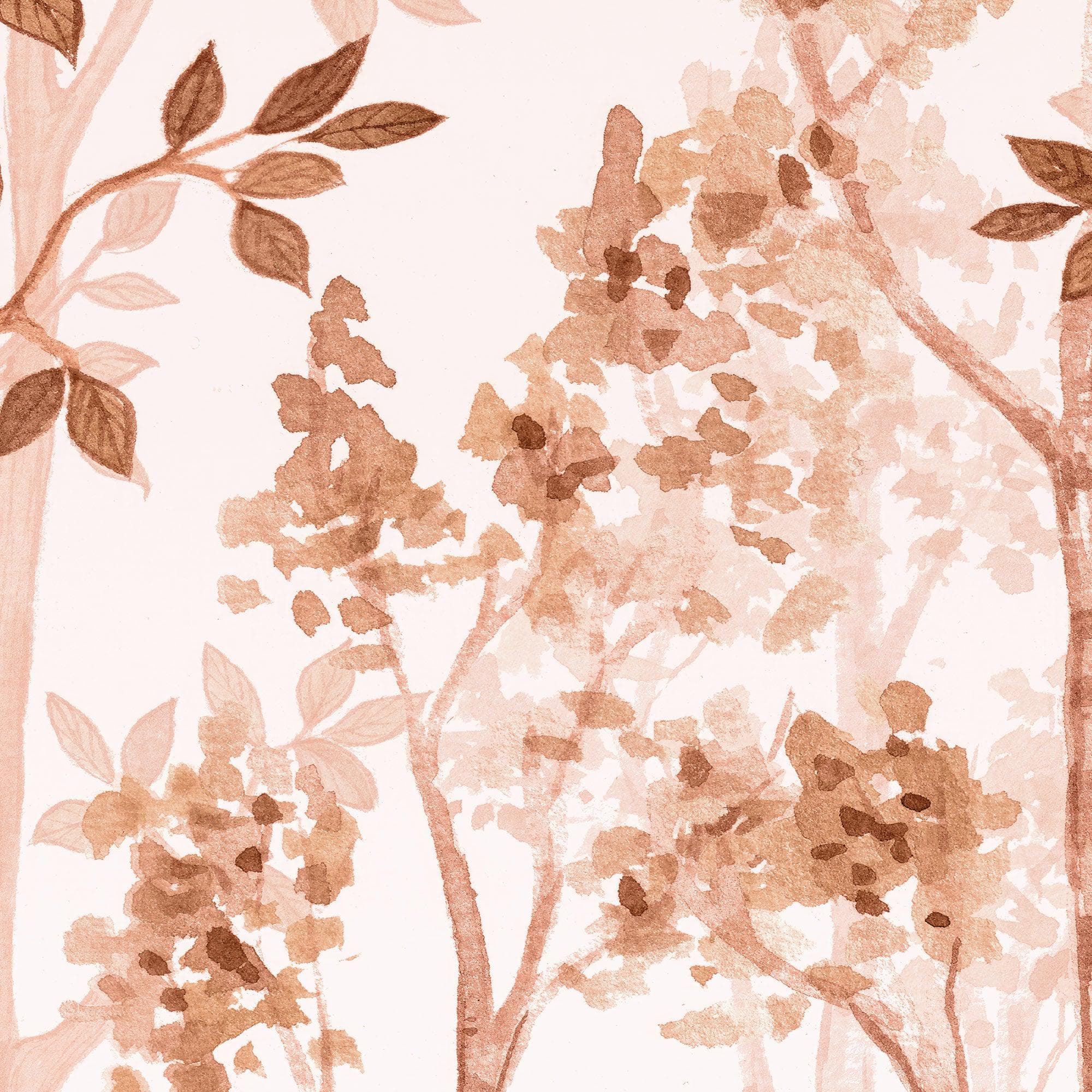 Papel tapiz de bosque de vivero en tonos sepia. Mural de pared con bosque de abedules en acuarela. #6526 