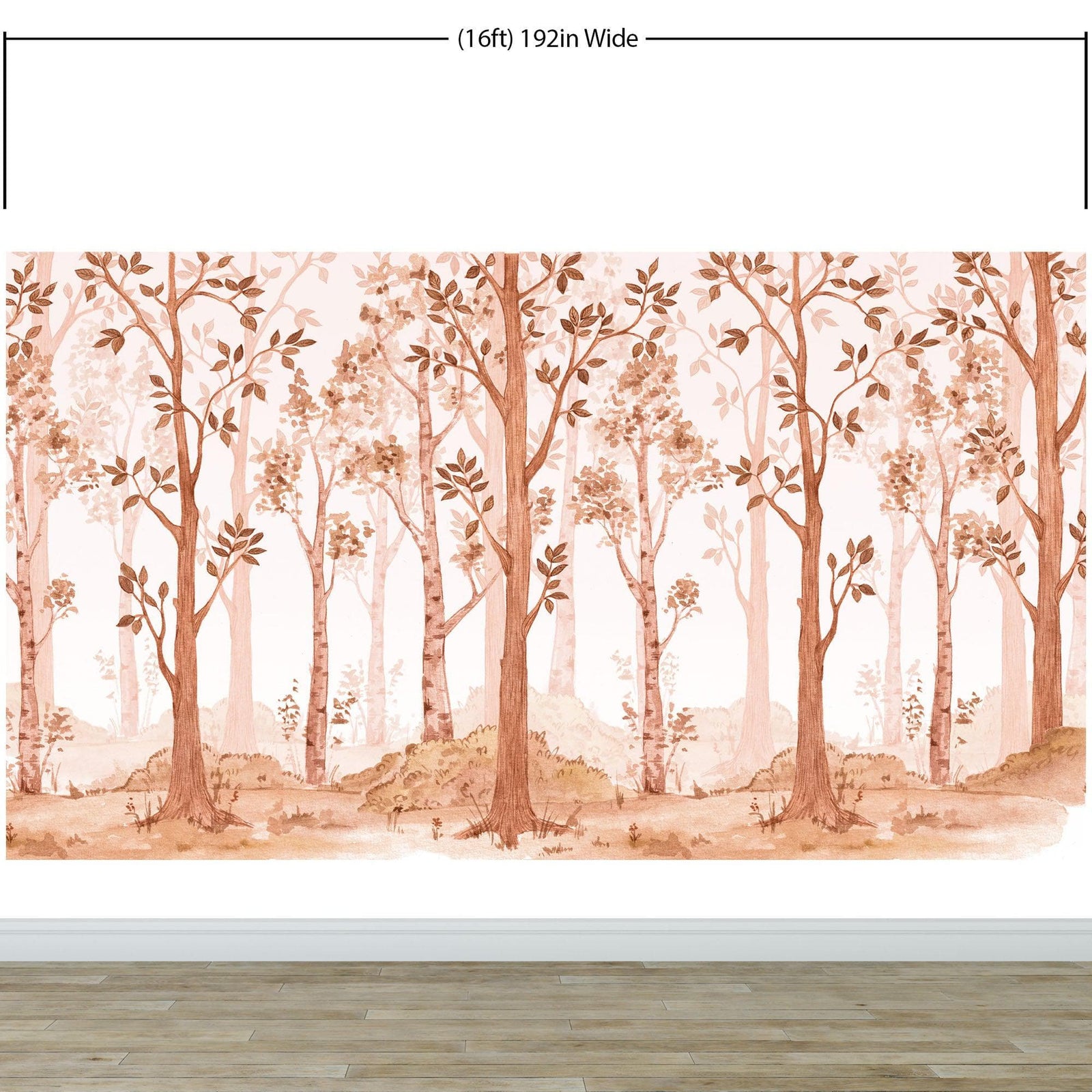 Papel tapiz de bosque de vivero en tonos sepia. Mural de pared con bosque de abedules en acuarela. #6526 