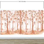 Papel tapiz de bosque de vivero en tonos sepia. Mural de pared con bosque de abedules en acuarela. #6526 