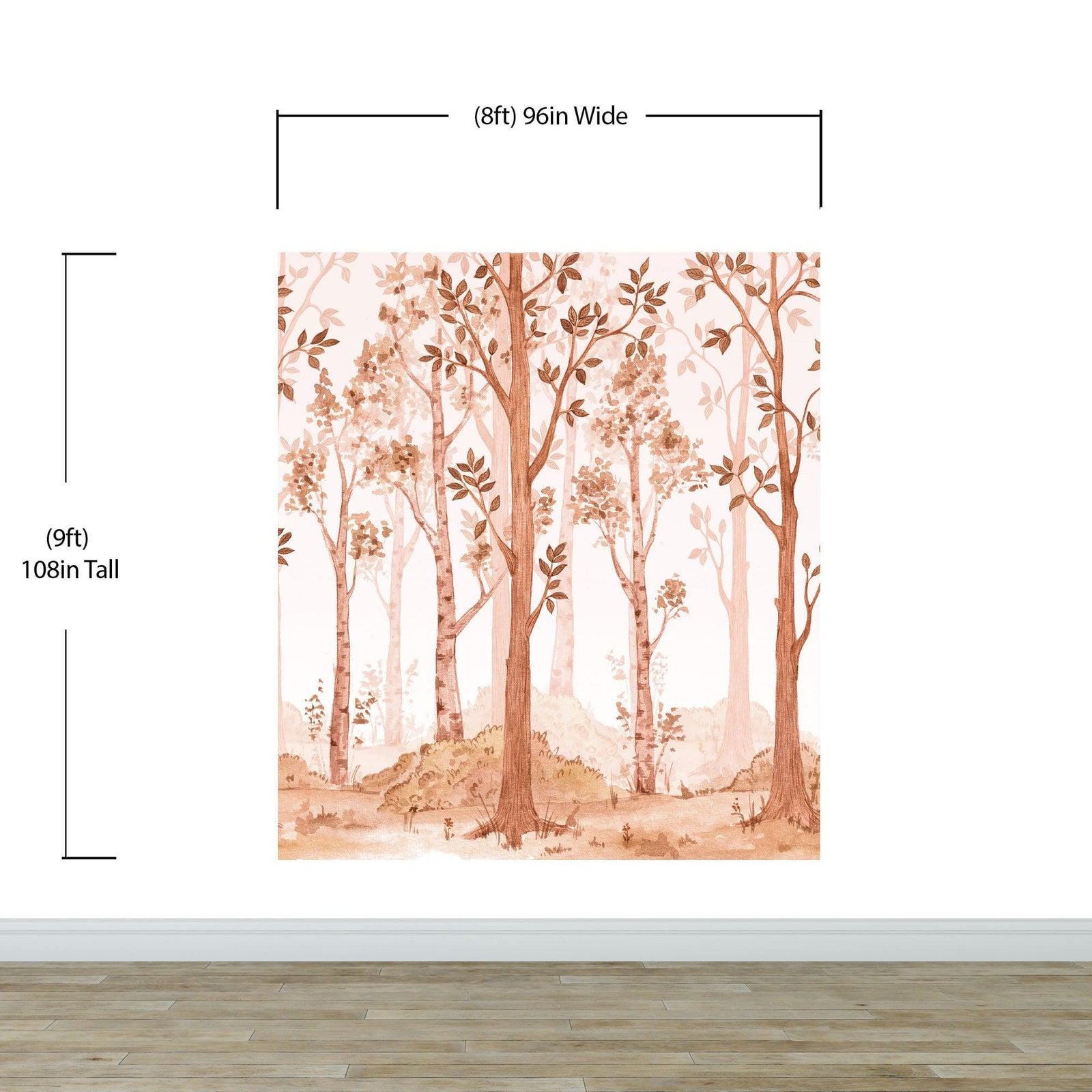 Papel tapiz de bosque de vivero en tonos sepia. Mural de pared con bosque de abedules en acuarela. #6526 
