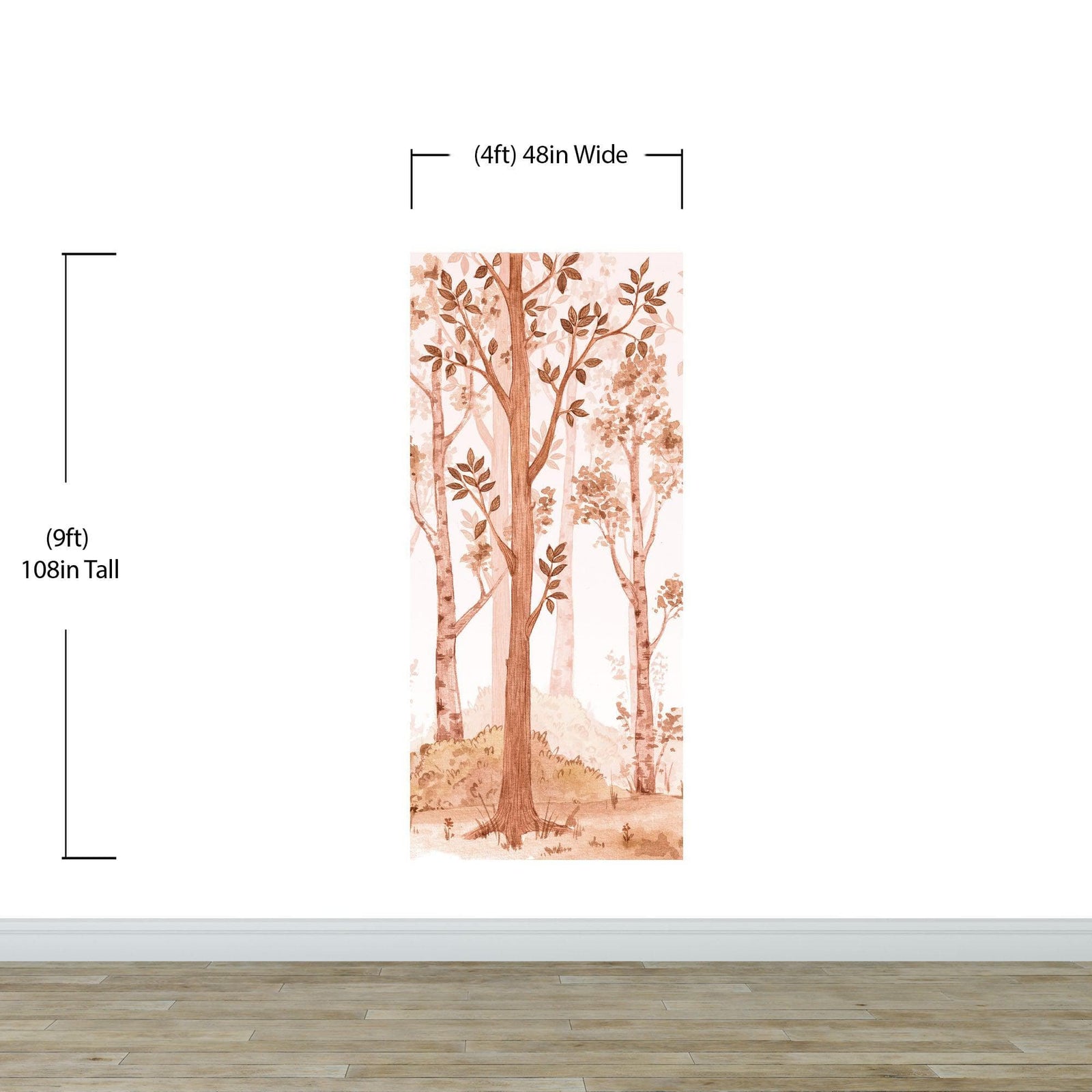 Papel tapiz de bosque de vivero en tonos sepia. Mural de pared con bosque de abedules en acuarela. #6526 